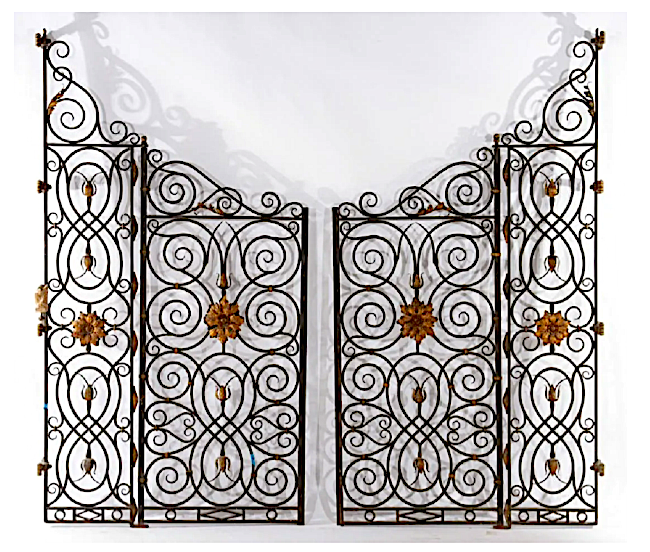 This circa-1930 Italian four-panel wrought iron and bronze garden gate earned $4,600 plus the buyer’s premium in March 2017. Image courtesy of Kamelot Auctions and LiveAuctioneers