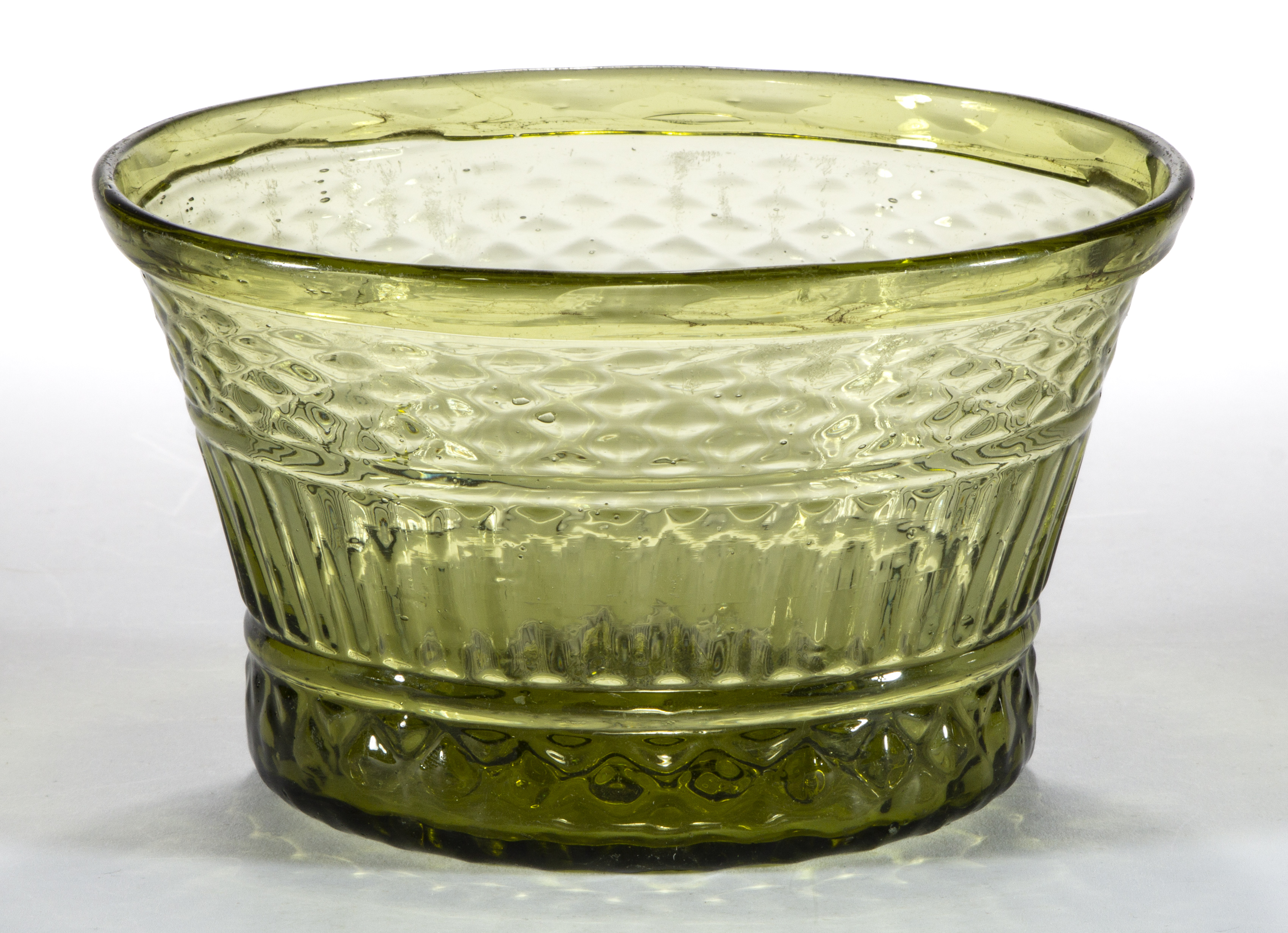 Ohio brilliant yellow-green blown-molded GII-6 shallow bowl, $39,487
