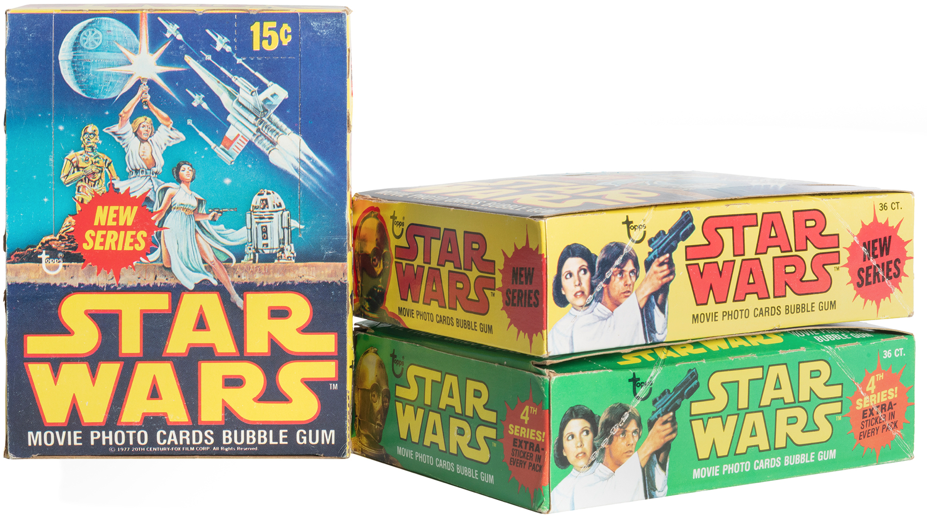 Three boxes of Topps Star Wars trading card sets, $4,560
