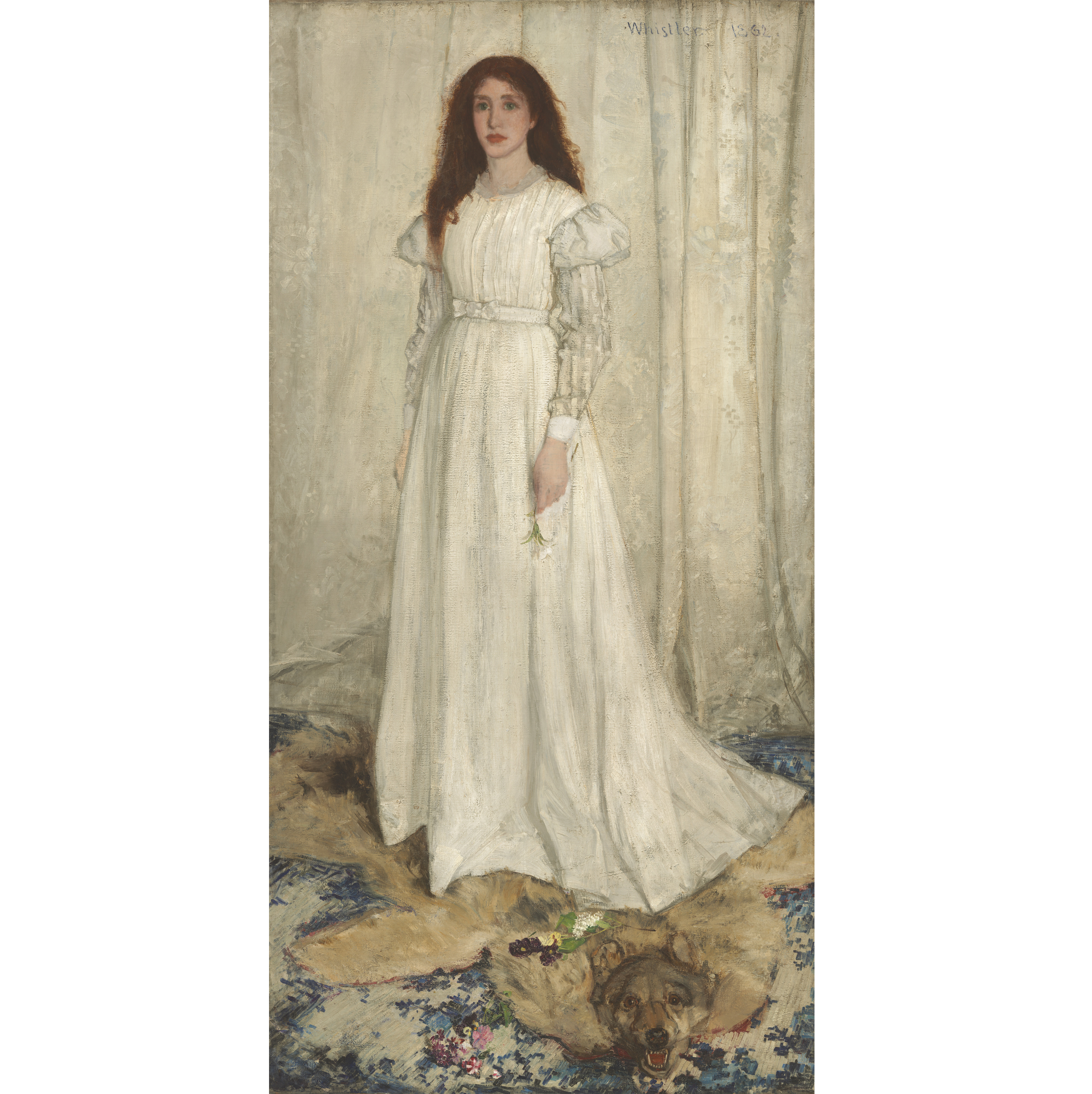 James McNeill Whistler, ‘Symphony in White, No. 1: The White Girl,’ 1861–1863, 1872. Oil on canvas. Overall: 213 by 107.9cm (83 7/8 by 42 1/2in), framed: 244.2 by 136.5 by 8.3cm (96 1/8 by 53 3/4 x 3 1/4in). National Gallery of Art, Washington, Harris Whittemore Collection 