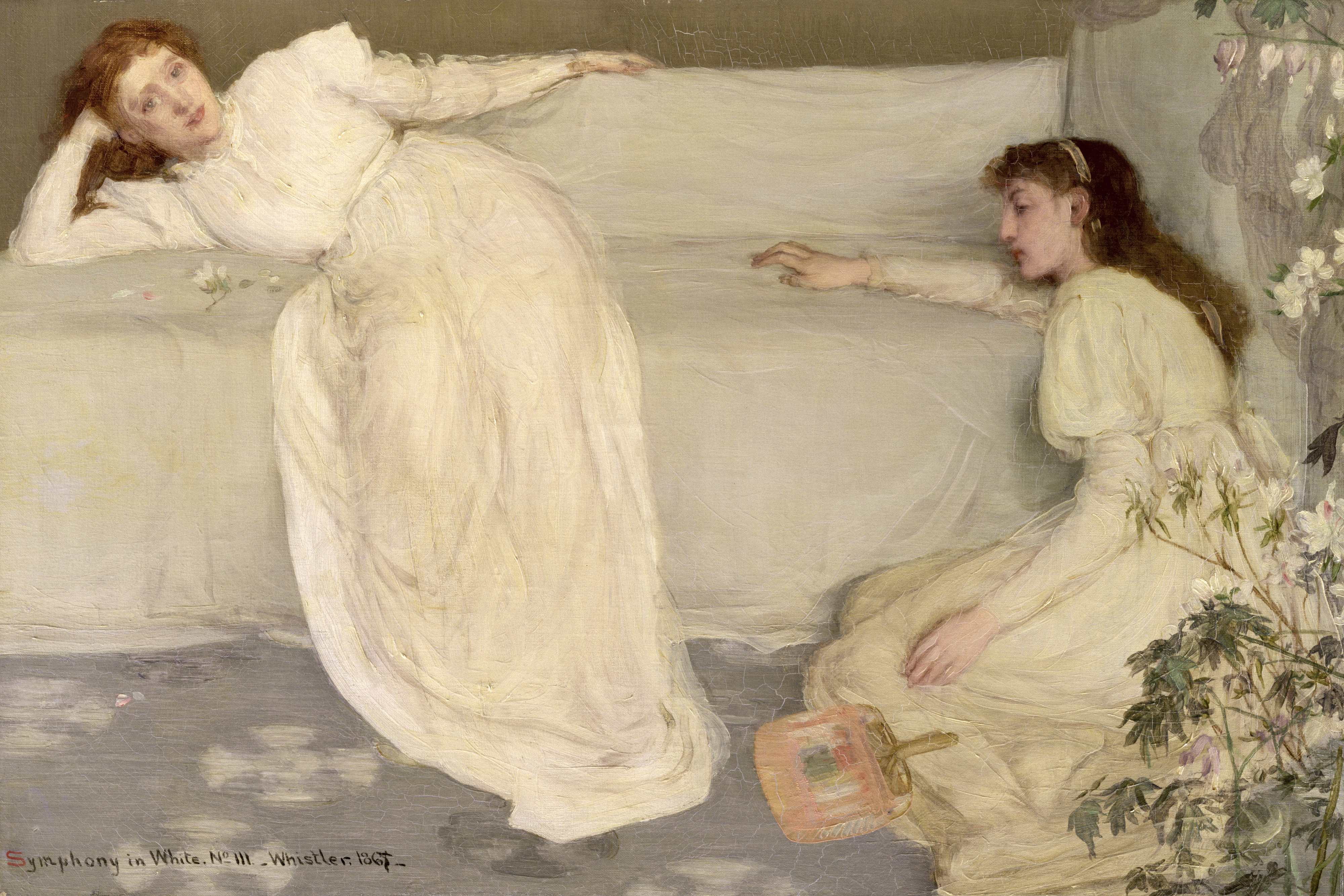 James McNeill Whistler, ‘Symphony in White, No. 3,’ 1865–1867. Oil on canvas. Overall: 51 by 76.5cm (20 1/16 by 30 1/8in), framed: 86 by 112 by 6.7cm (33 7/8 by 44 1/8 by 2 5/8in). The Henry Barber Trust, The Barber Institute of Fine Arts, University of Birmingham Bridgeman Images 