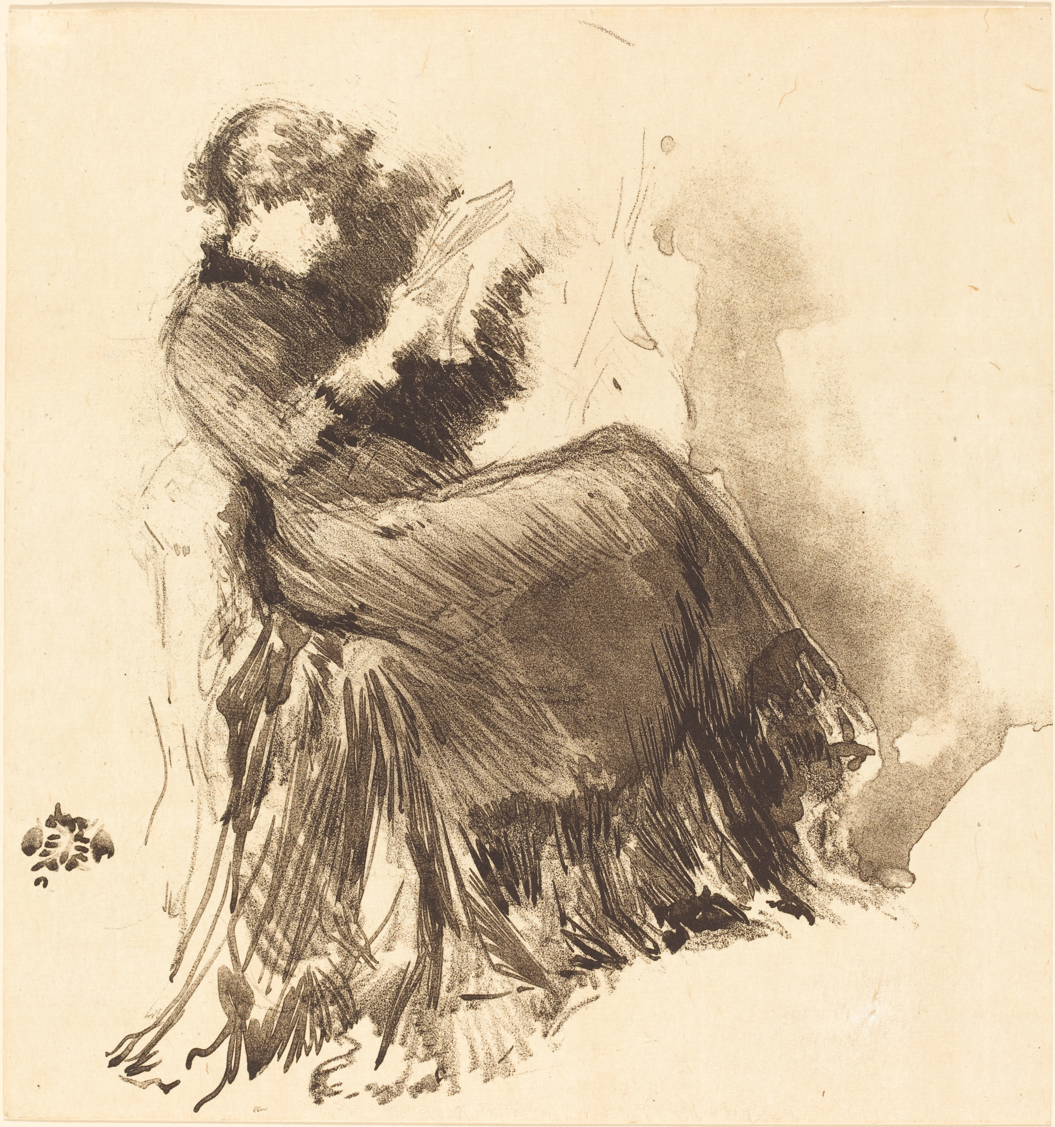 James McNeill Whistler, ‘Study,’ 1878. Lithotint in brown on wove paper, sheet: 25.4 by 23.9cm (10 by 9 7/16in), framed: 55.88 by 40.64cm (22 by 16in). National Gallery of Art, Washington, Rosenwald Collection 