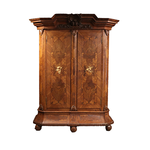 German 18th-century Baroque carved and inlaid walnut armoire, est. $1,000-$2,000