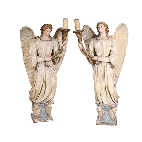 Pair of 19th-century Italian carved and painted angels, est. $10,000-$15,000