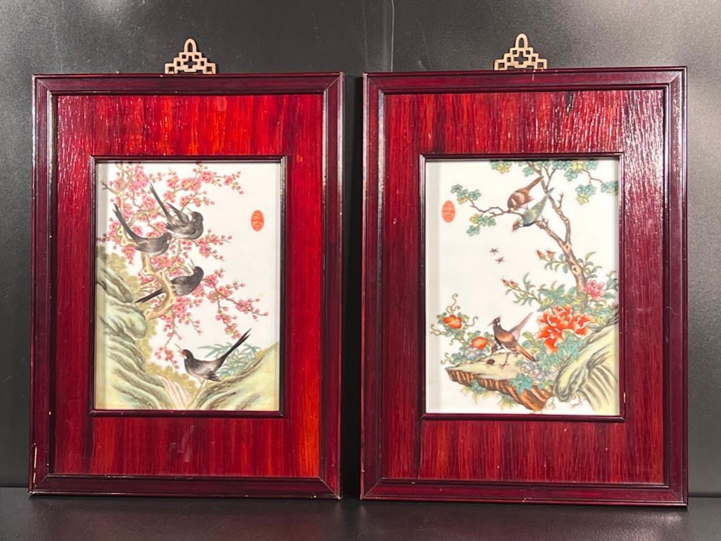 Pair of framed Chinese porcelain plaques, est. $100-$300