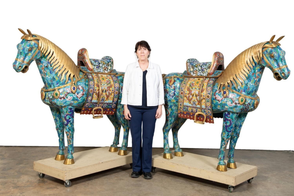 Monumental pair of Chinese cloisonne horses, est. $4,000-$6,000