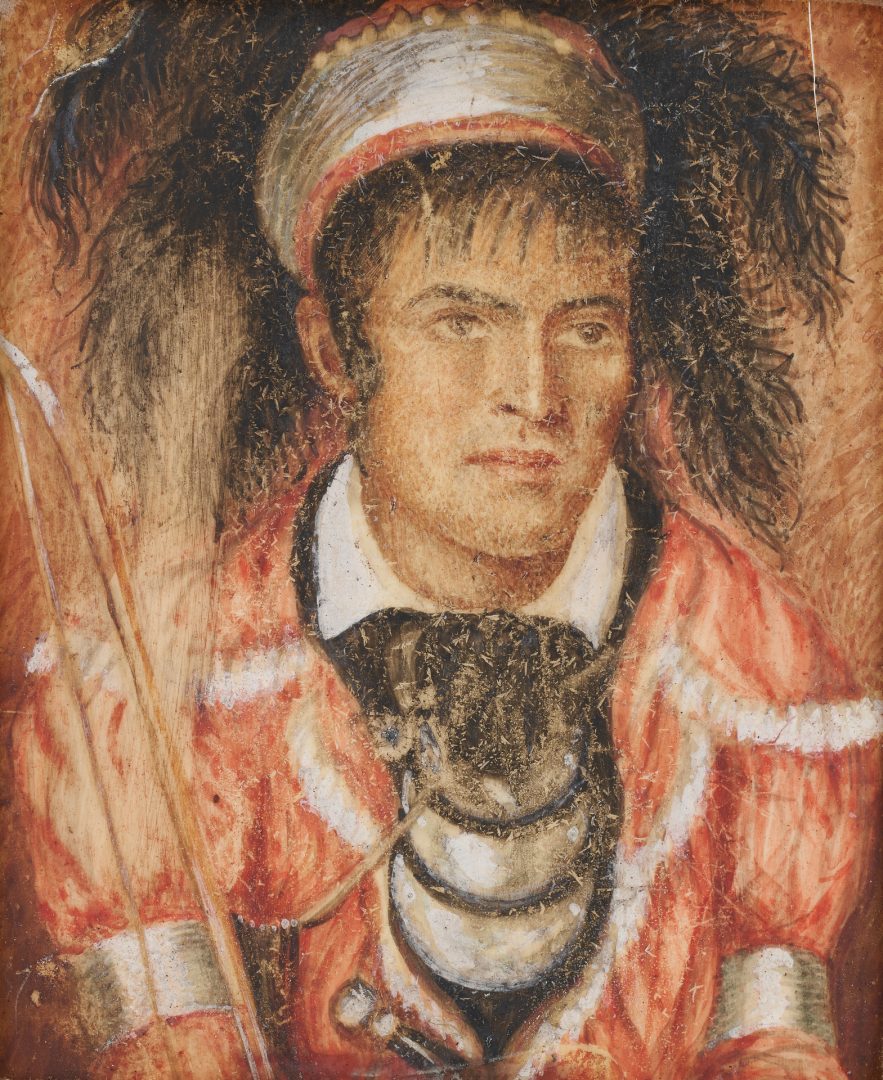 Miniature portrait of Chickasaw brave Kinheche, painted in 1830 by Caroline Dudley of Franklin, Tennessee, est. $10,000-$12,000