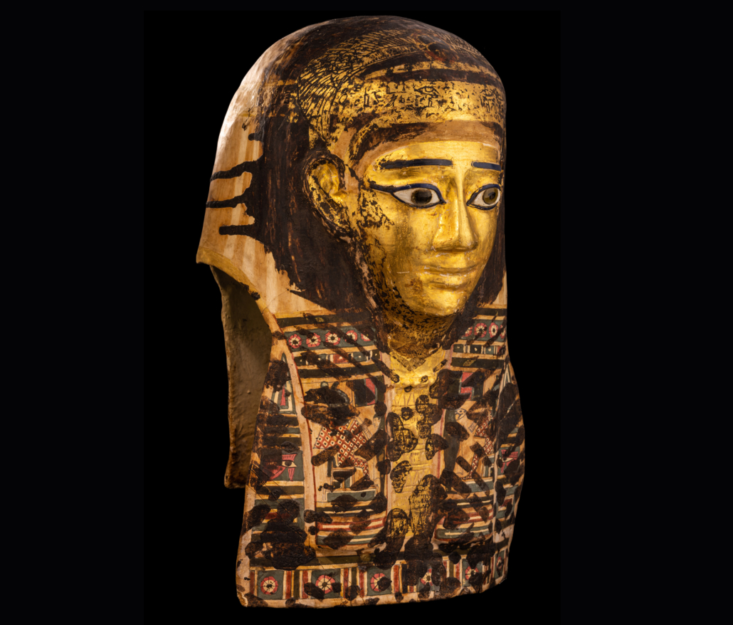  Egyptian gilt cartonnage mummy mask, $175,000