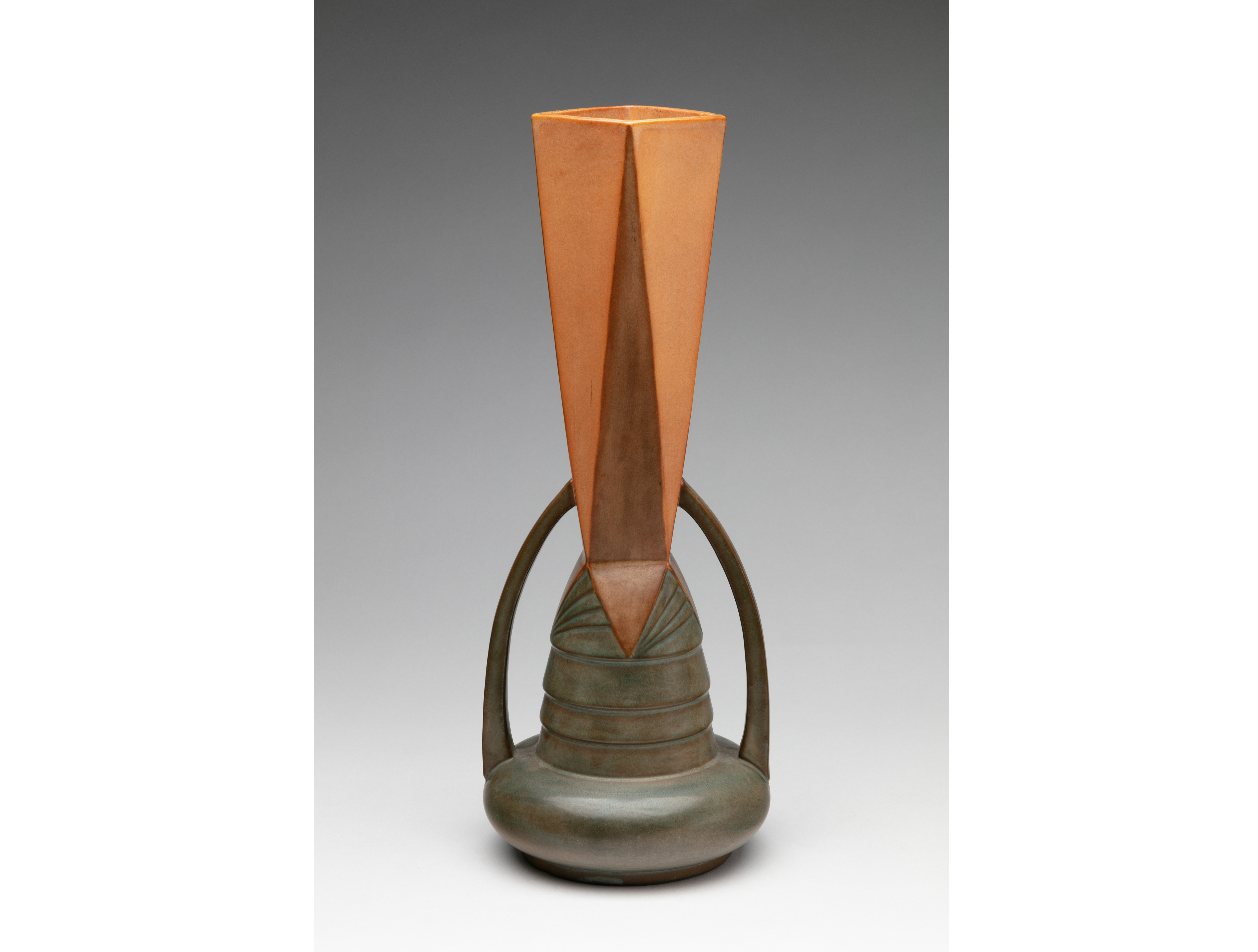 FUTURA / ARCHES (No. 411) 14in vase, 1928, ceramic. Frank L. Ferrell, designer, American, 1878-1961. Roseville Pottery Company, manufacturer, Zanesville, Ohio 1890-1954. 14 3/8 by 5 1/2 by 5 1/2in. Collection Kirkland Museum of Fine & Decorative Art, Denver, CG0445
