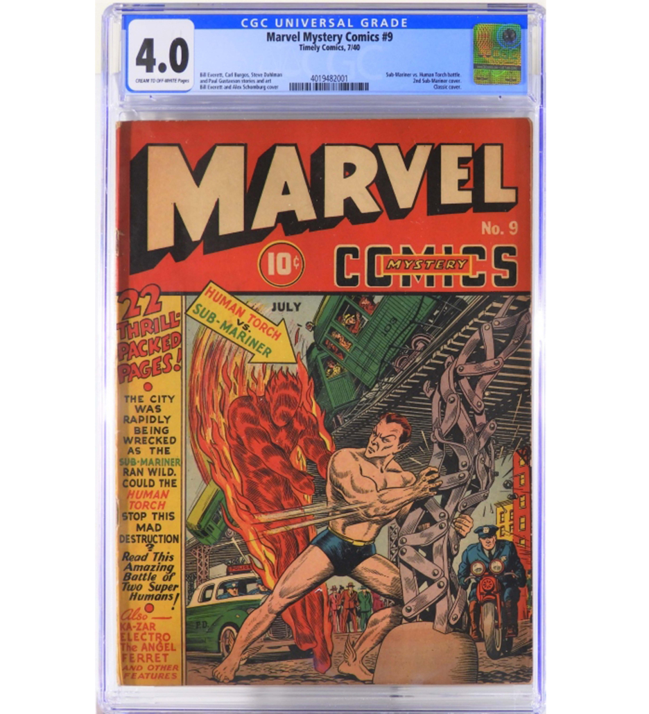  Copy of Timely Comics Marvel Mystery Comics #9, graded CGC 4.0, $40,000