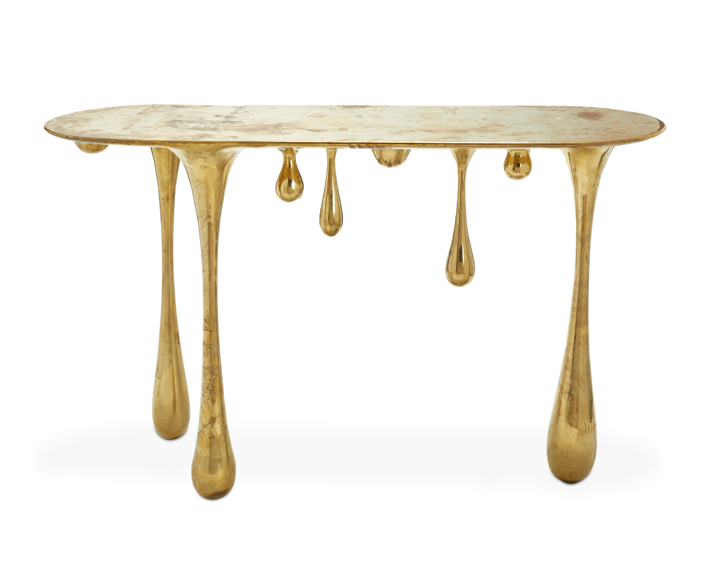 Dripping brass console table by Zhipeng Tan, $16,250