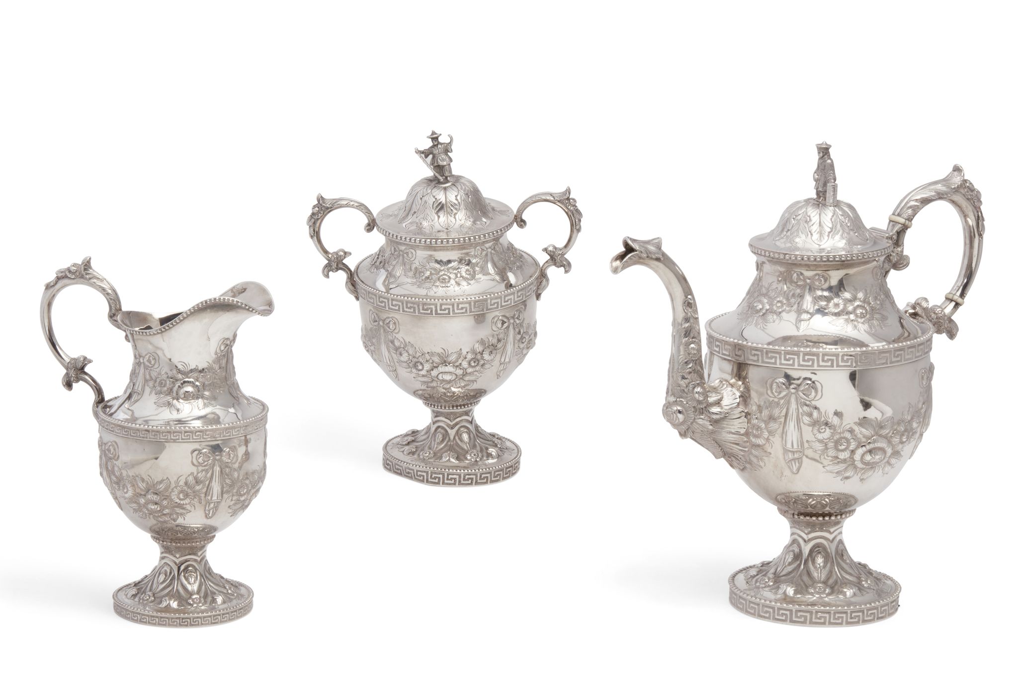 Circa-1825 American coin silver three-piece coffee service by R & W Wilson, from the Mitzi Gaynor collection, est. $800-$1,200