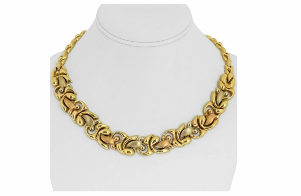 18K yellow, white and rose gold fancy link necklace, est. $5,500-$7,000