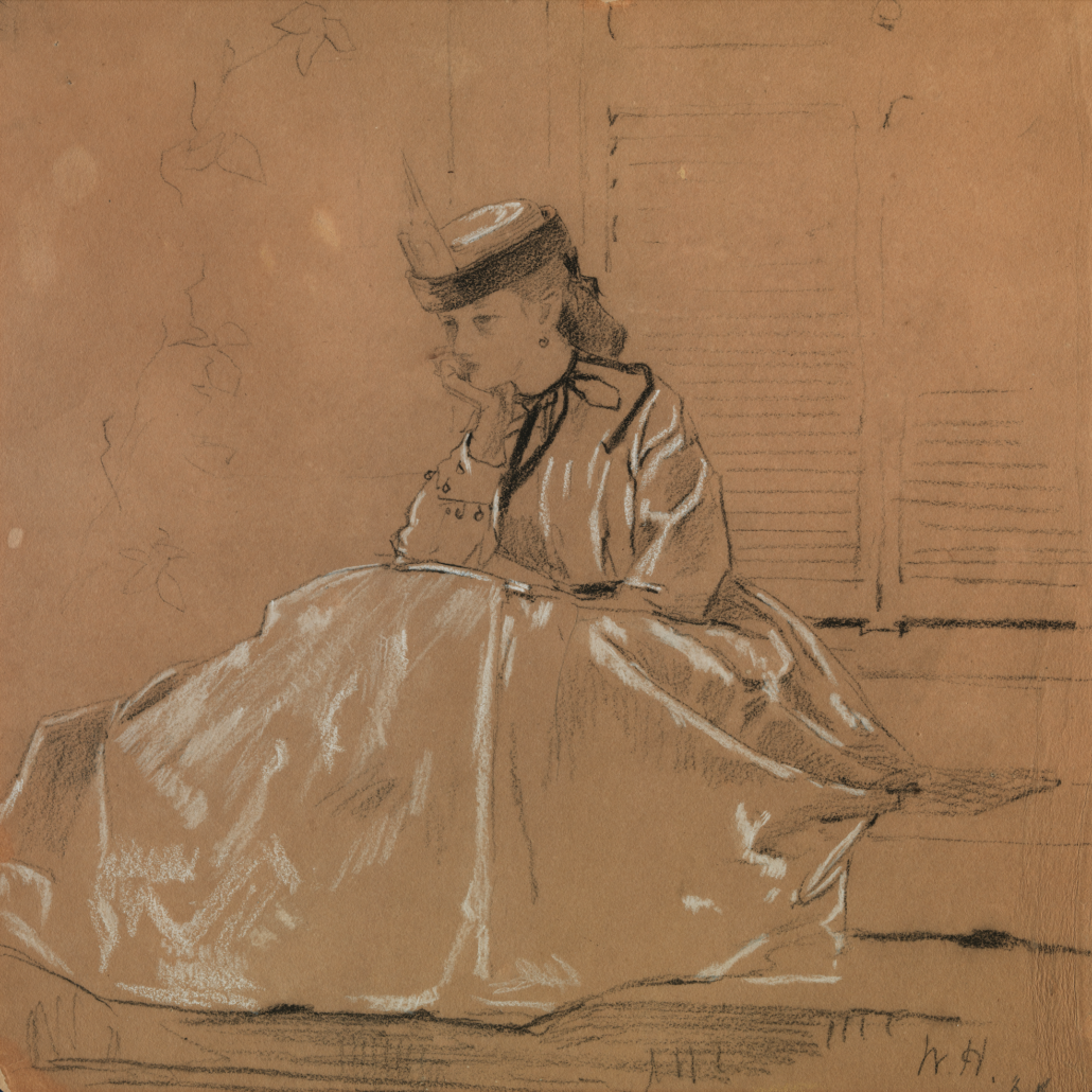  Winslow Homer (American, 1836–1910), ‘Portrait of Elizabeth Loring Grant,’ 1866. Charcoal, chalk and pencil on paper. Promised Gift of the Macon and Joan Brock Collection to the Chrysler Museum of Art