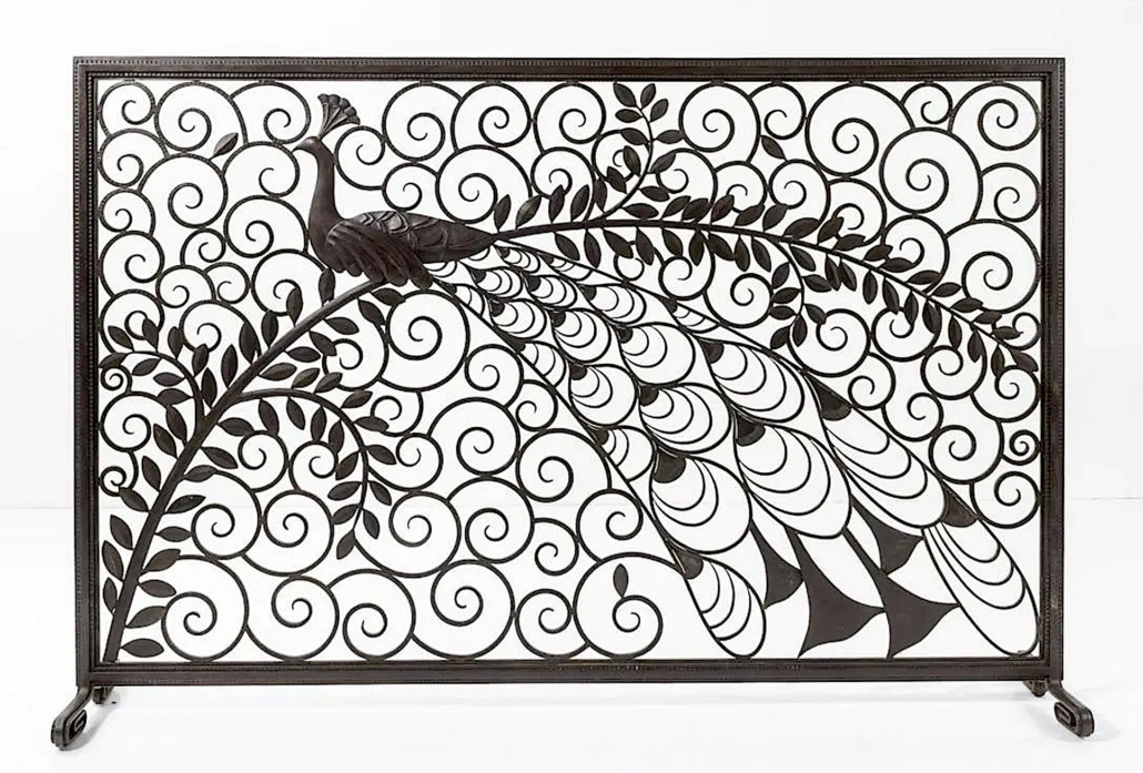 Edgar Brandt’s Paon wrought-iron fireplace screen achieved €34,000 ($35,598) plus the buyer’s premium in May 2022. Image courtesy of Quittenbaum Kunstauktionen GmbH and LiveAuctioneers