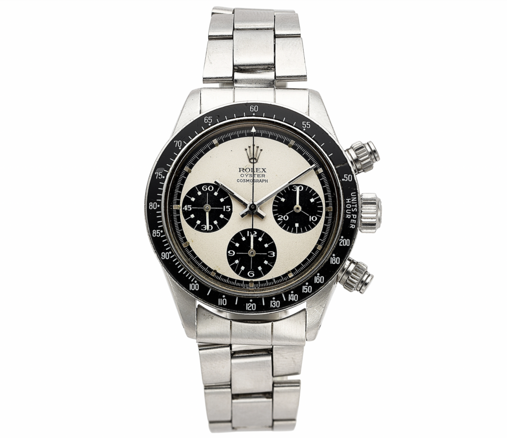 Rolex Oyster Cosmograph with Paul Newman Panda Dial Chronograph, $250,000. Image courtesy of Heritage Auctions