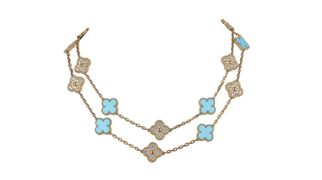 Van Cleef & Arpels 20-motif Alhambra necklace in diamonds and turquoise, est. $210,000-$252,000