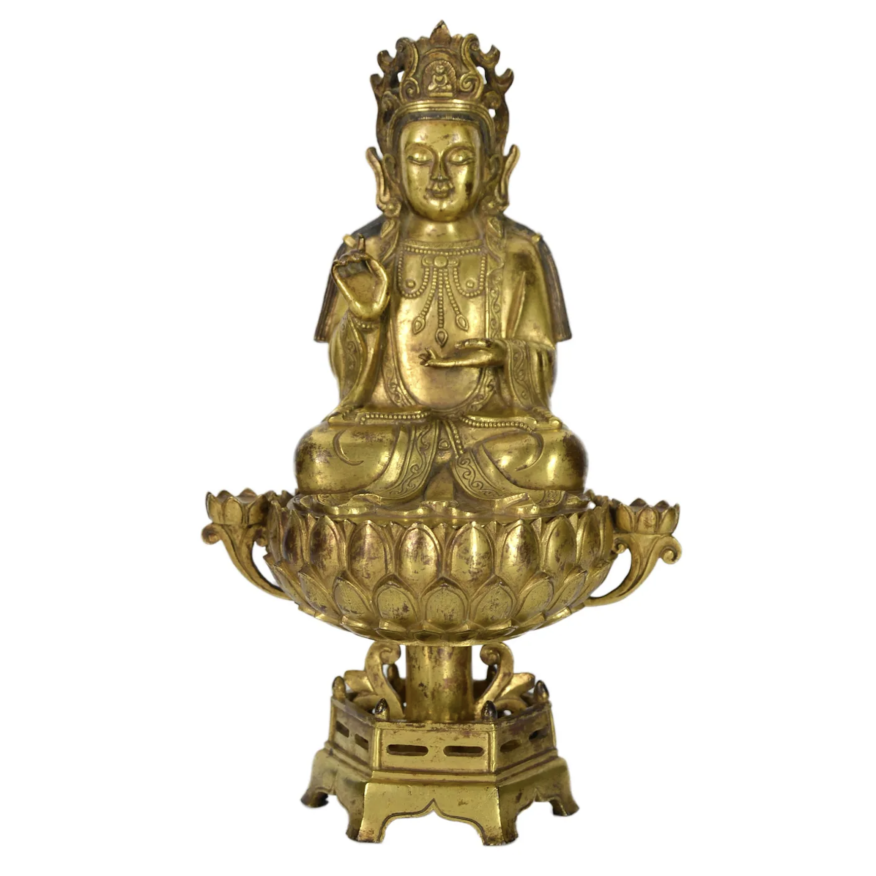 Gilt bronze seated Guanyin figure, est. $8,000-$15,000
