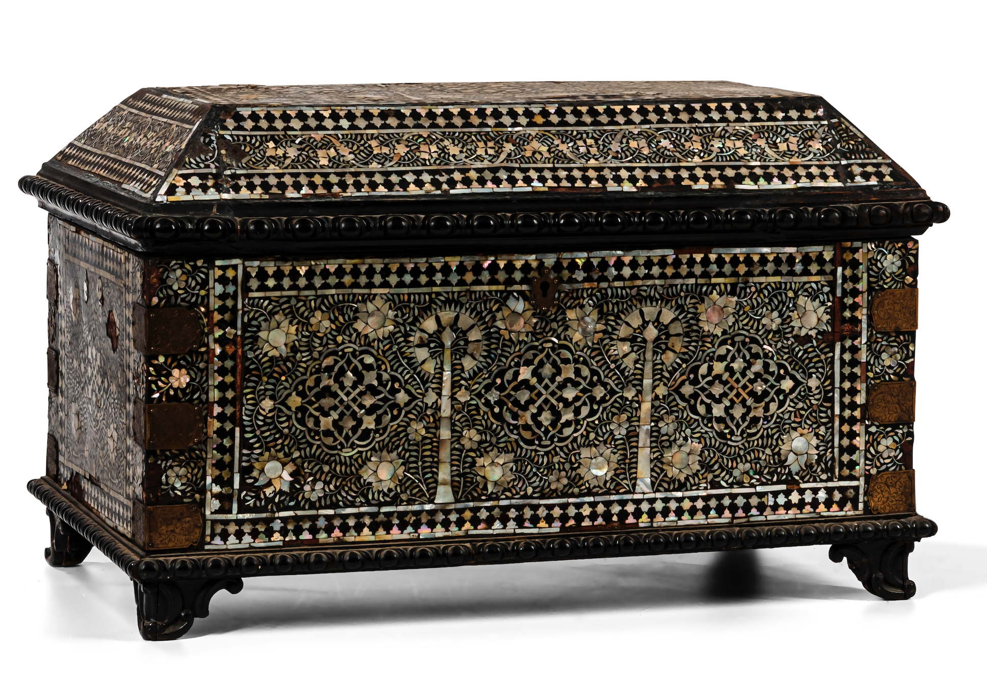 Indian mother-of-pearl inlaid wood casket, $237,500. Image courtesy of Bonhams Skinner