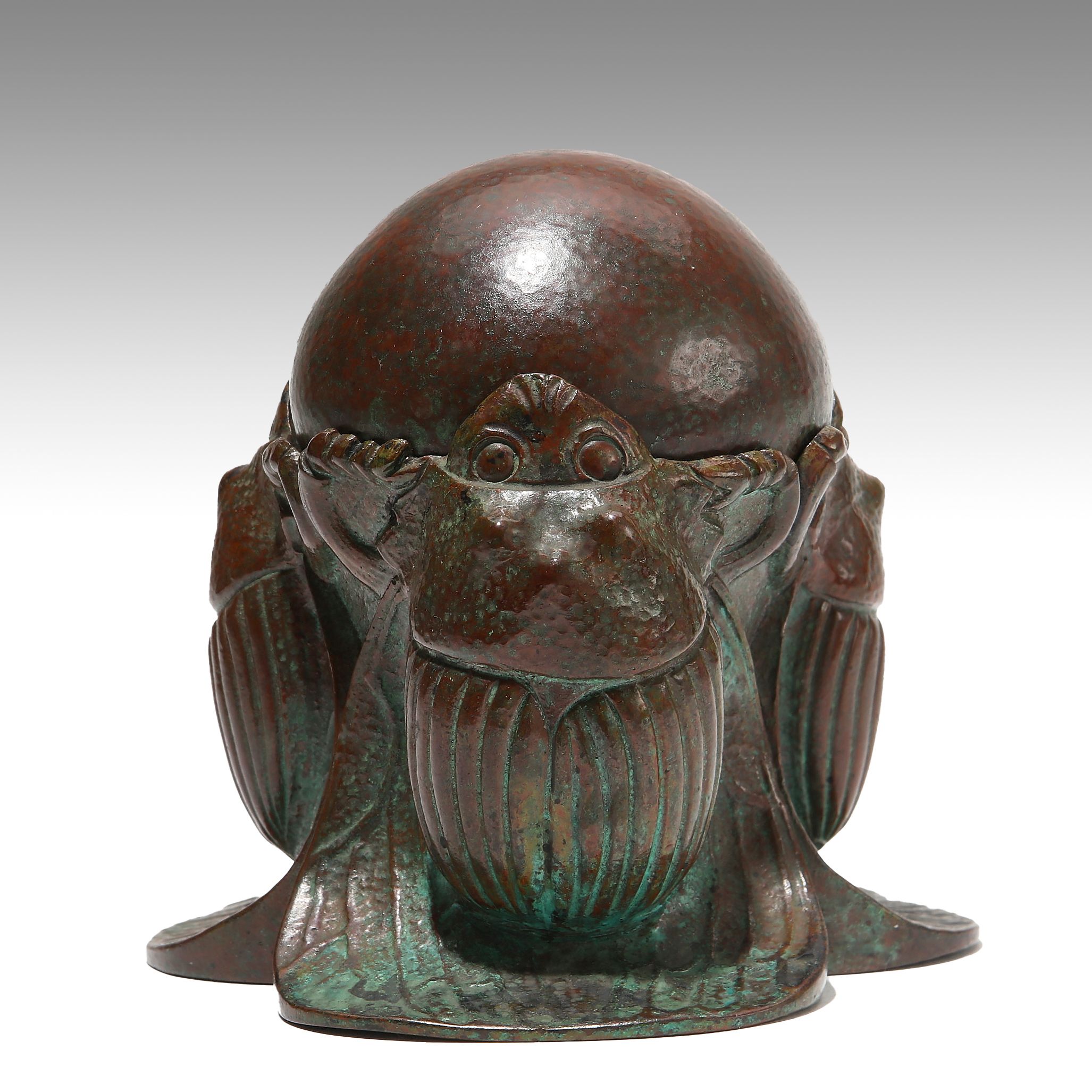 Tiffany Studios patinated bronze three scarab inkwell from the Mitzi Gaynor collection, est. $3,000-$5,000