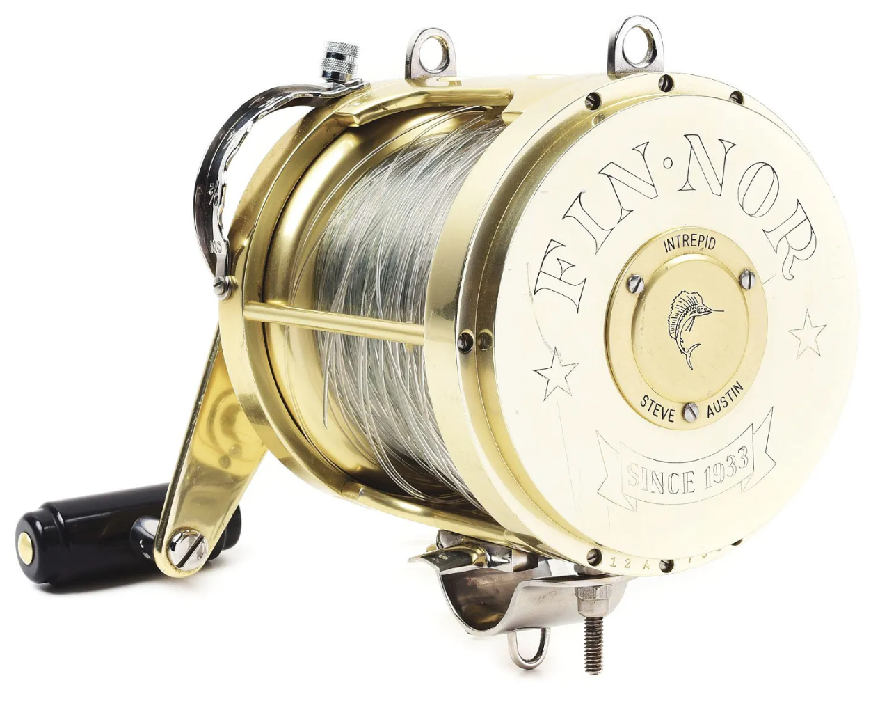 A Tycoon-Fin-Nor big game deep sea fishing reel for trolling, size 12/0, in brass, sold for $850 plus the buyer’s premium in March 2022. Image courtesy of Dan Morphy Auctions and LiveAuctioneers.