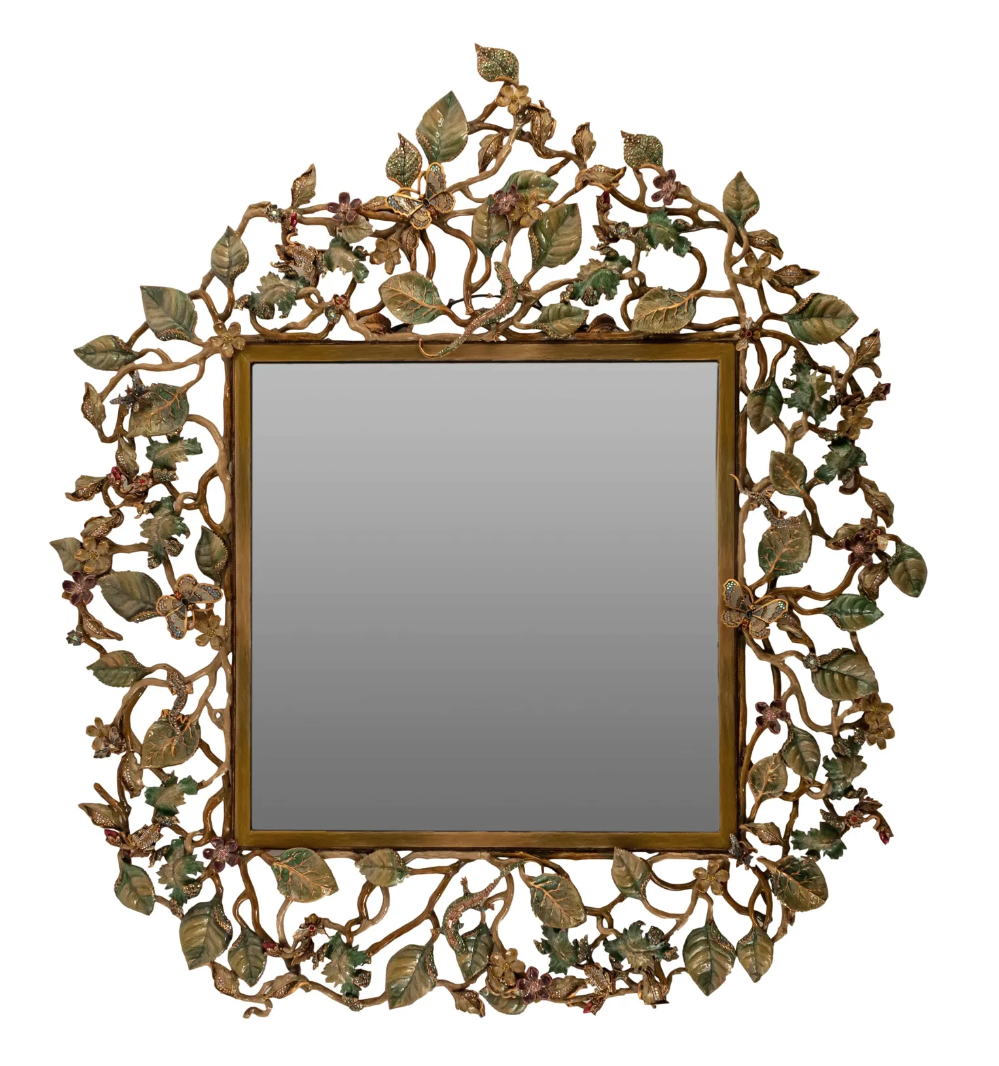 The use of Swarovski crystals is another favorite technique of Jay Strongwater’s, seen in this bronze wildlife and floral mirror that attained $3,250 plus the buyer’s premium in January 2021. Image courtesy of Hill Auction Gallery and LiveAuctioneers.