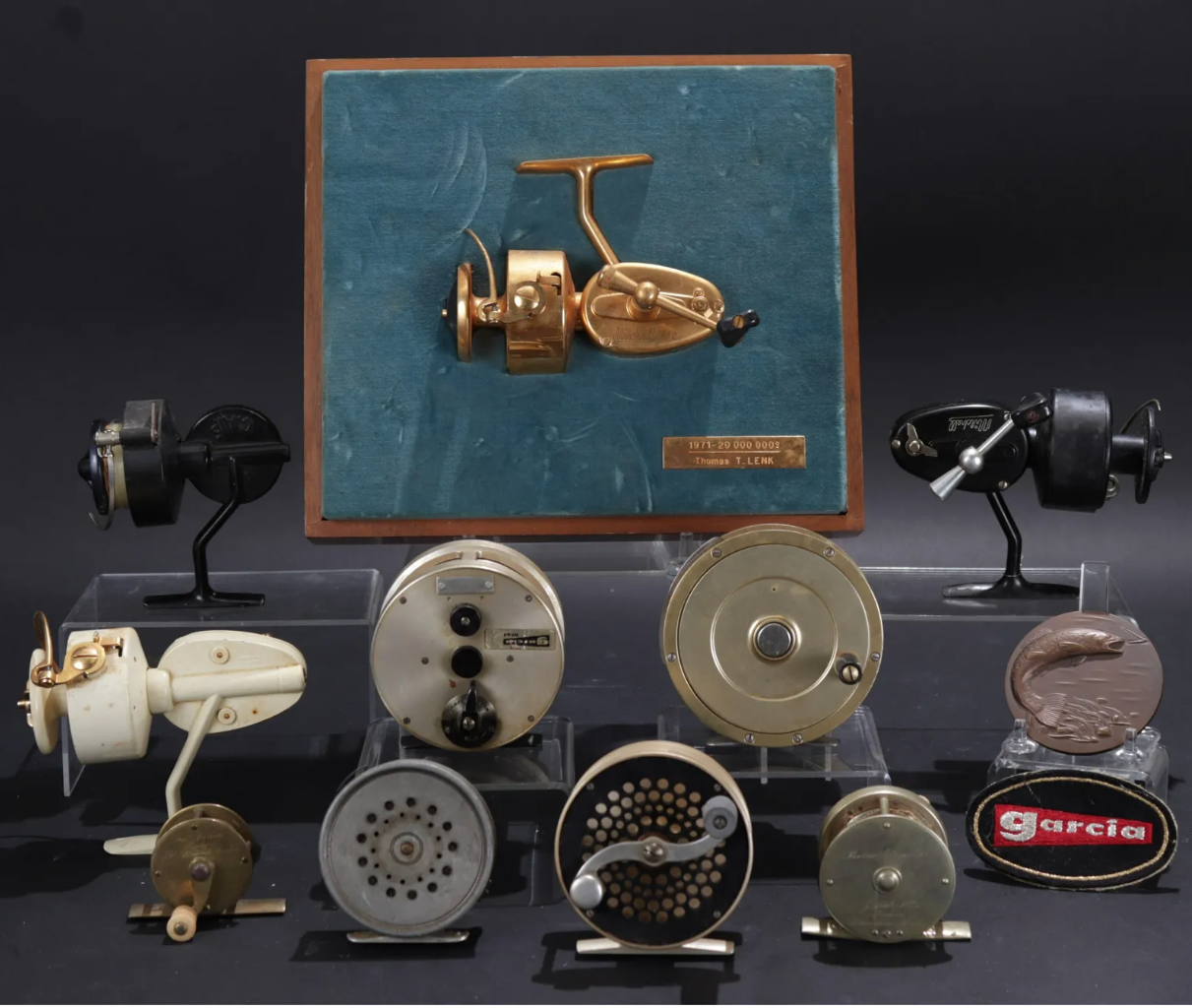 A collection of fishing reels, including ones by Mitchell, Garcia, Fin-Nor and Hardy, attained $21,000 plus the buyer’s premium in October 2021. Image courtesy of Litchfield Auctions and LiveAuctioneers.