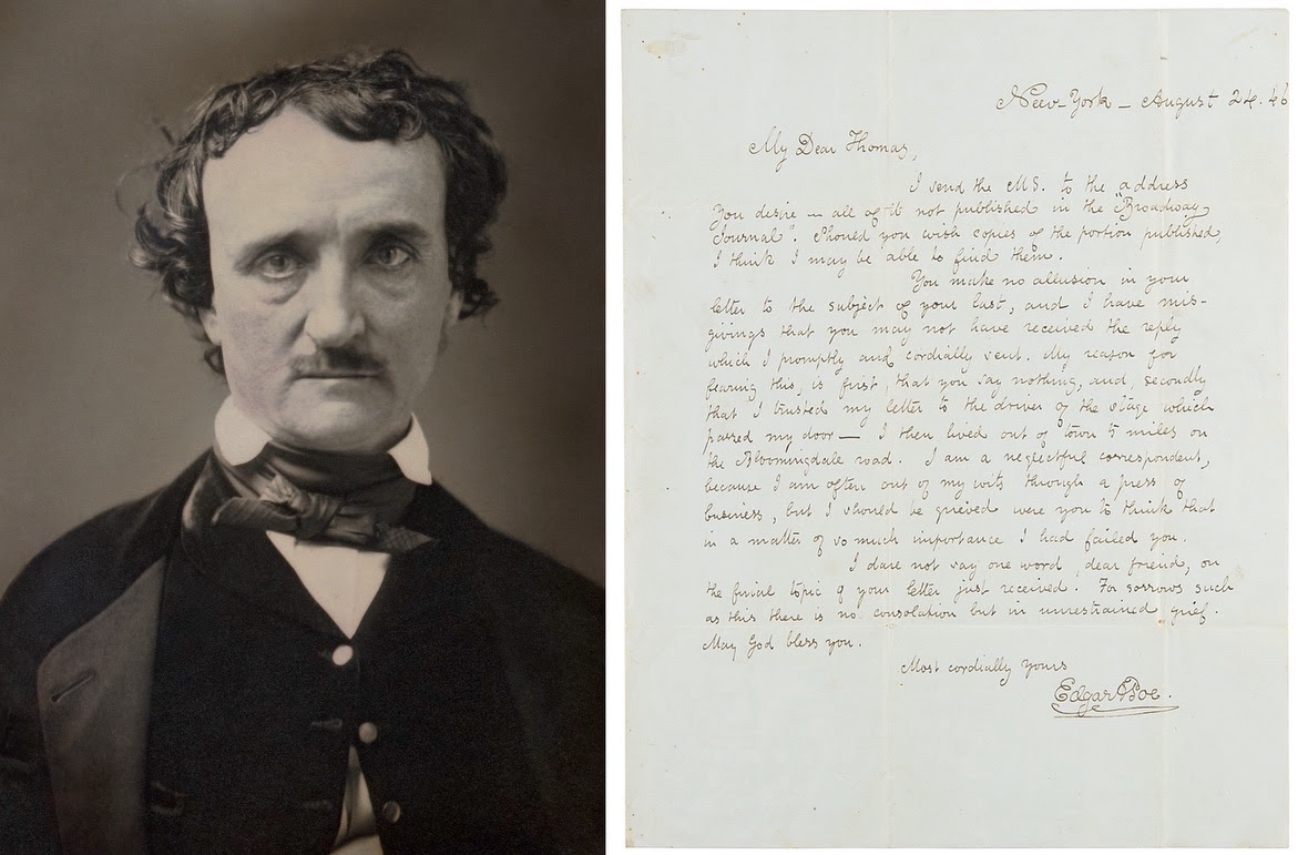 One-page Edgar Allan Poe letter, written in 1846 to Frederick William Thomas, $154,958