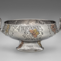 Footed dish, 1880. Dominick & Haff, New York, sterling silver, mixed metal. Private collection, RT19. L2022.0403.016