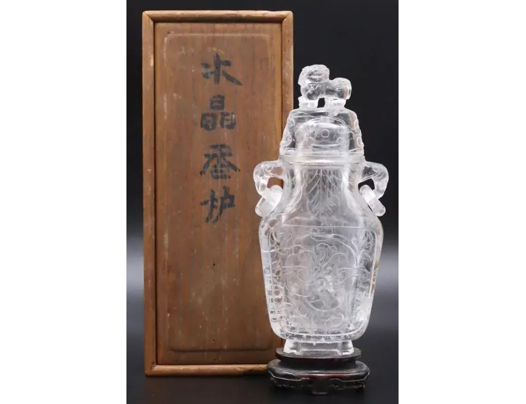 Chinese carved rock crystal lidded vase and cover, est. $800-$1,200