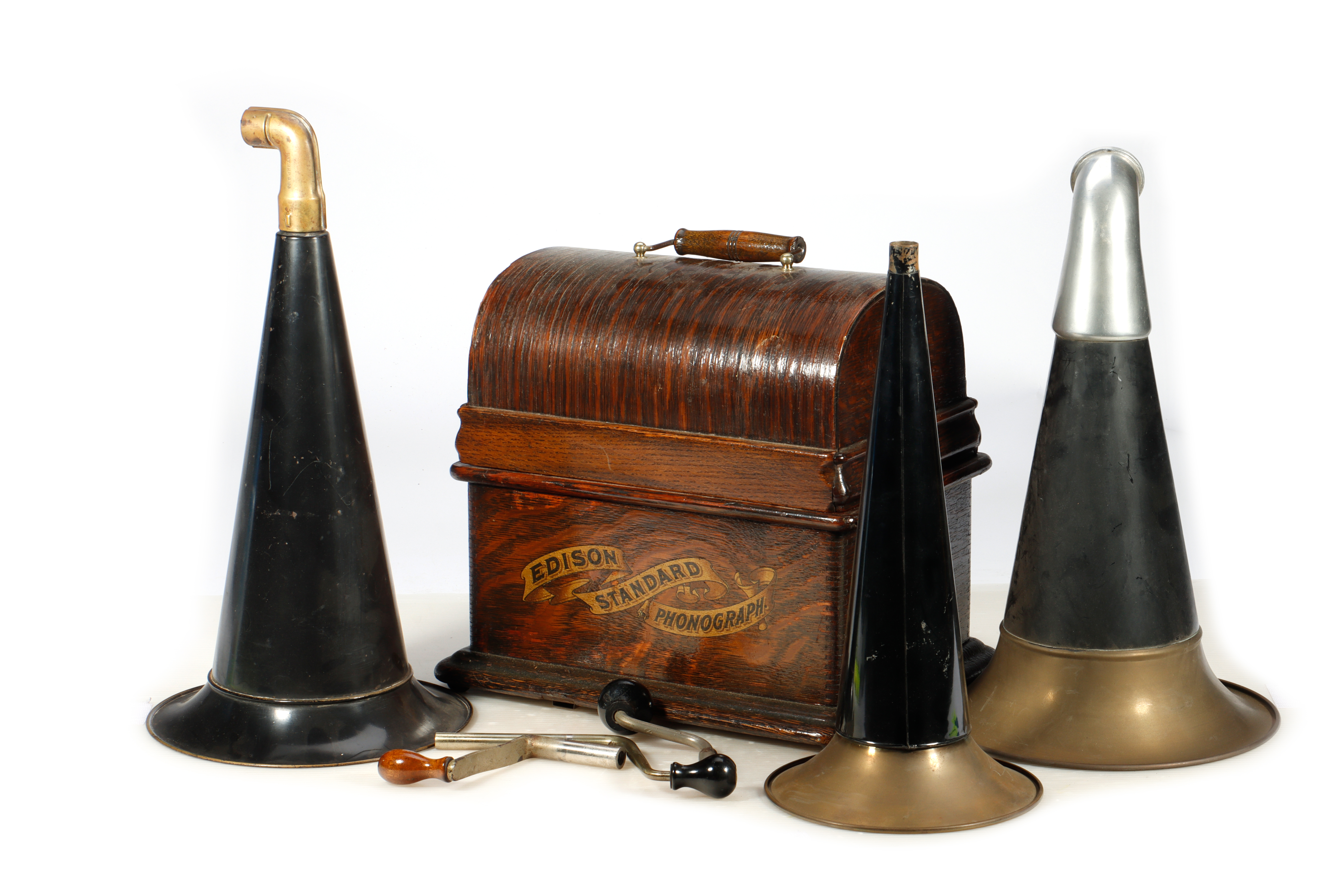  Group of antique phonographs and parts, est. $100-$200