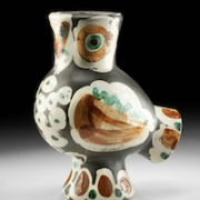 Pablo Picasso (Spanish, 1881-1973), Hibou des bois (Wood Owl), ceramic vase, 1968, Edition 211/500, 11.5in high. All appropriate markings and stamps. Ex Nancy and Dr. E.R. Simpson collection, Los Angeles. Est. $12,000-$24,000. Courtesy of Artemis Gallery