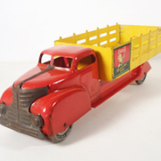 1950s Marx sheet metal Coca-Cola stakebed delivery truck in red and yellow, 20in long. Coca-Cola decals on both sides say ‘Take some home Today.’ Est. $120-$250. Image courtesy of Stephenson’s Auction