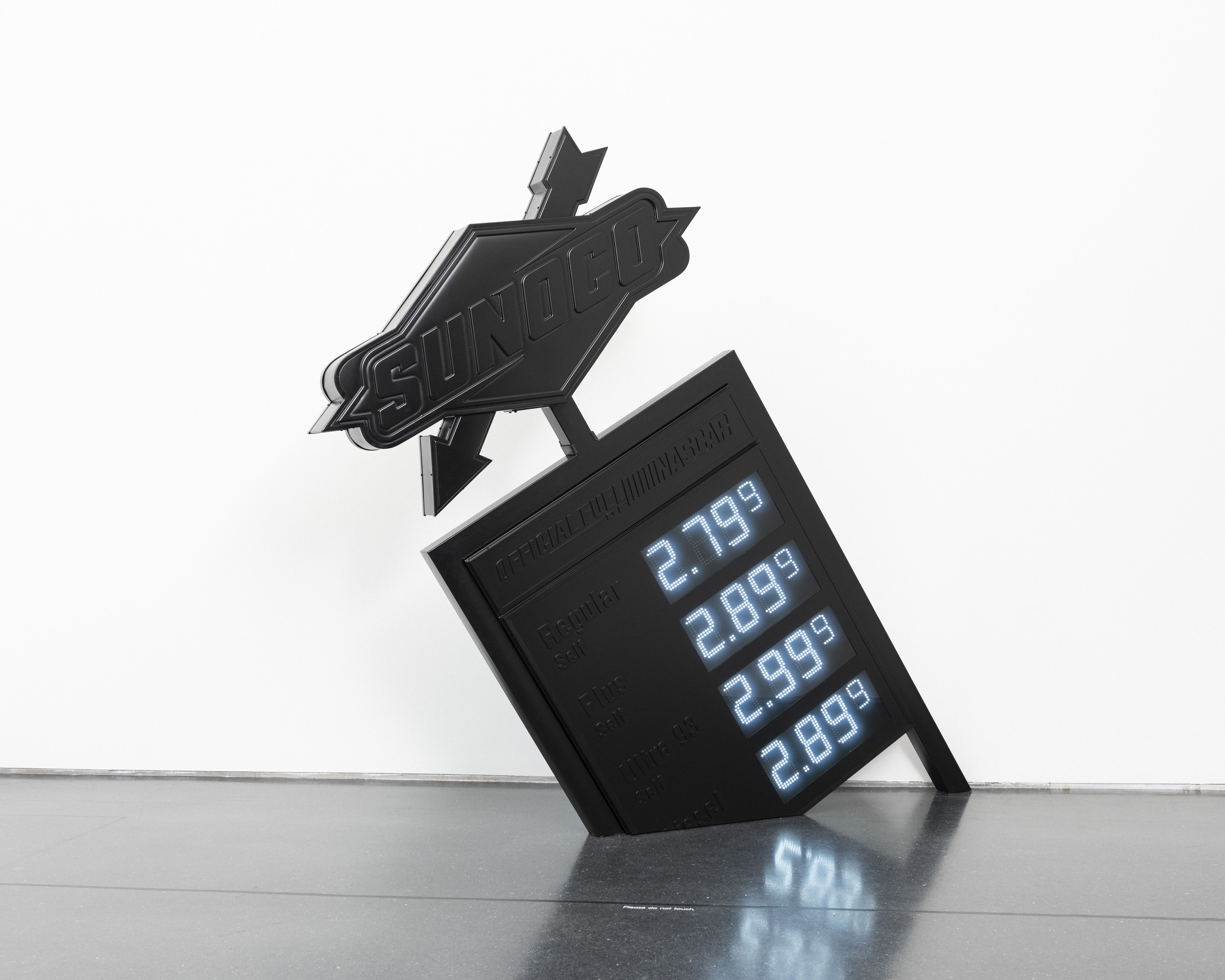 Virgil Abloh (Rockford, Illinois, 1980–2021, Chicago, Illinois). ‘dollar a gallon’ II, 2019. Mixed media, 11ft 2 1⁄2in by 68.75in by 19.5in (341.63 by 174.63 by 49.53cm). Courtesy of Gymnastics Art Institute & Virgil Abloh Securities. Photo: © Gymnastics Art Institute