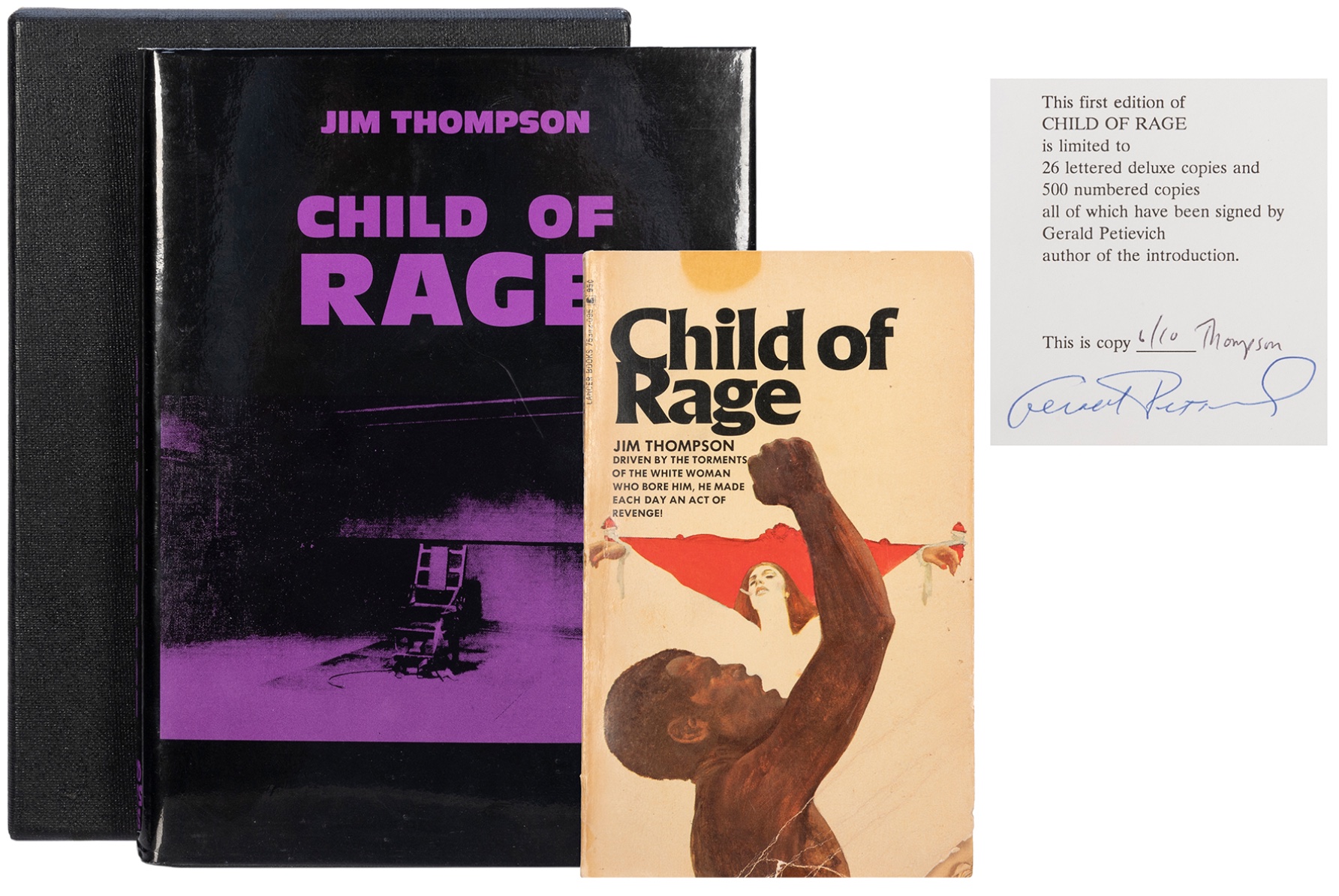 First unexpurgated 1991 edition of Jim Thompson’s ‘Child of Rage,’ one of 10 produced for the Thompson family, est. $250-$350
