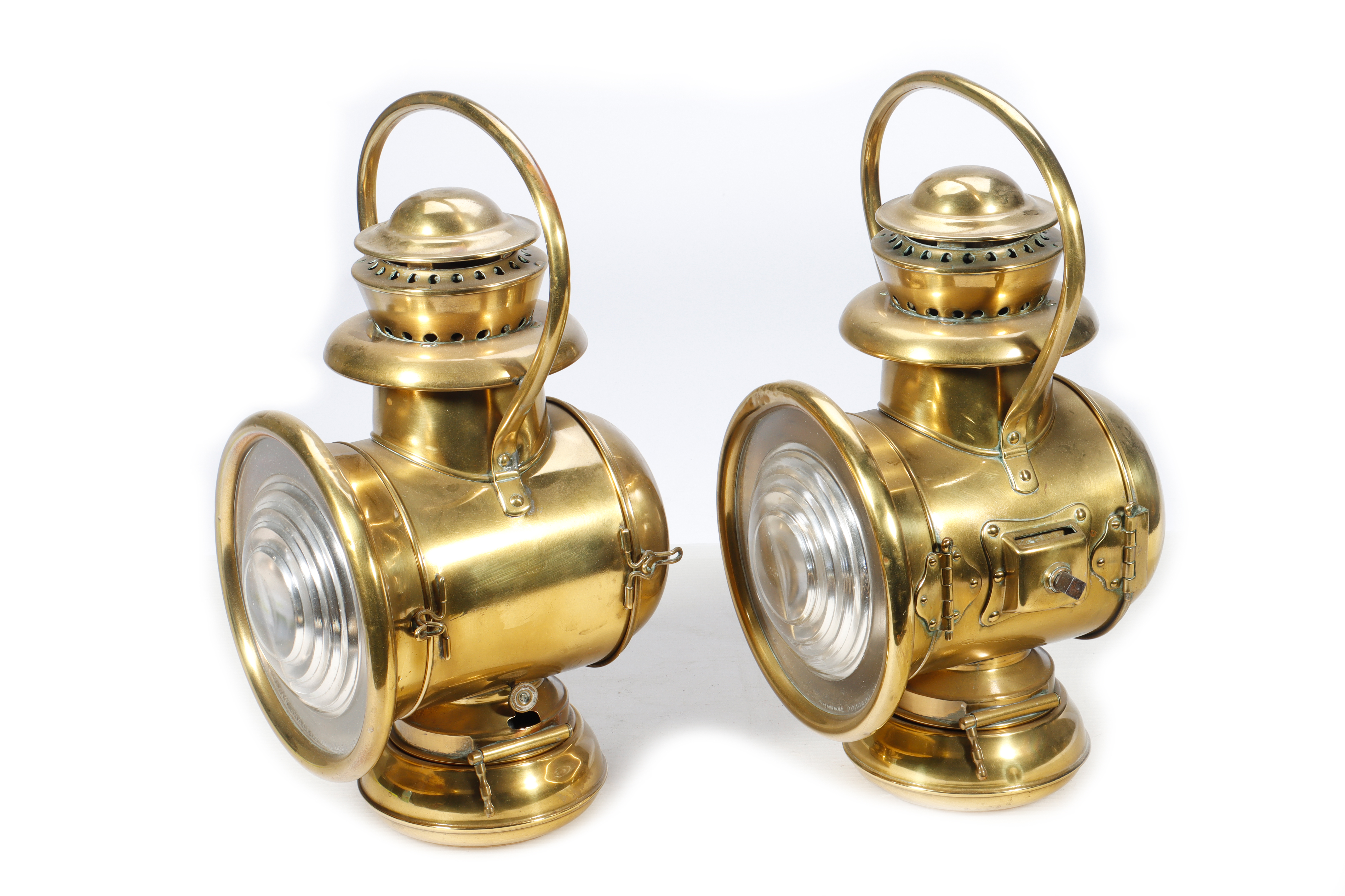 Pair of antique brass automobile lights, est. $200-$400