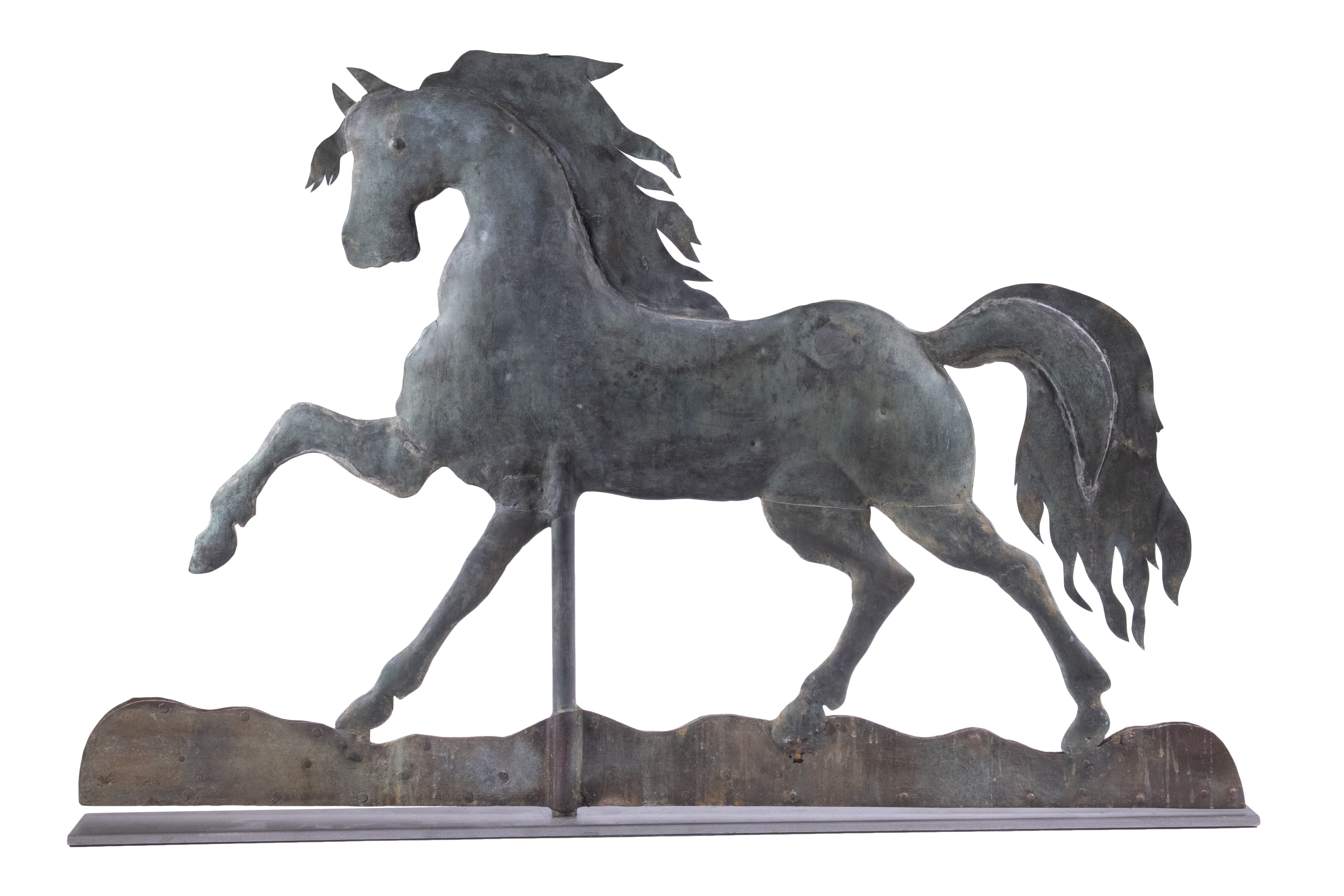 Circa-1860 prancing horse weathervane by Jewell, est. $8,000-$12,000