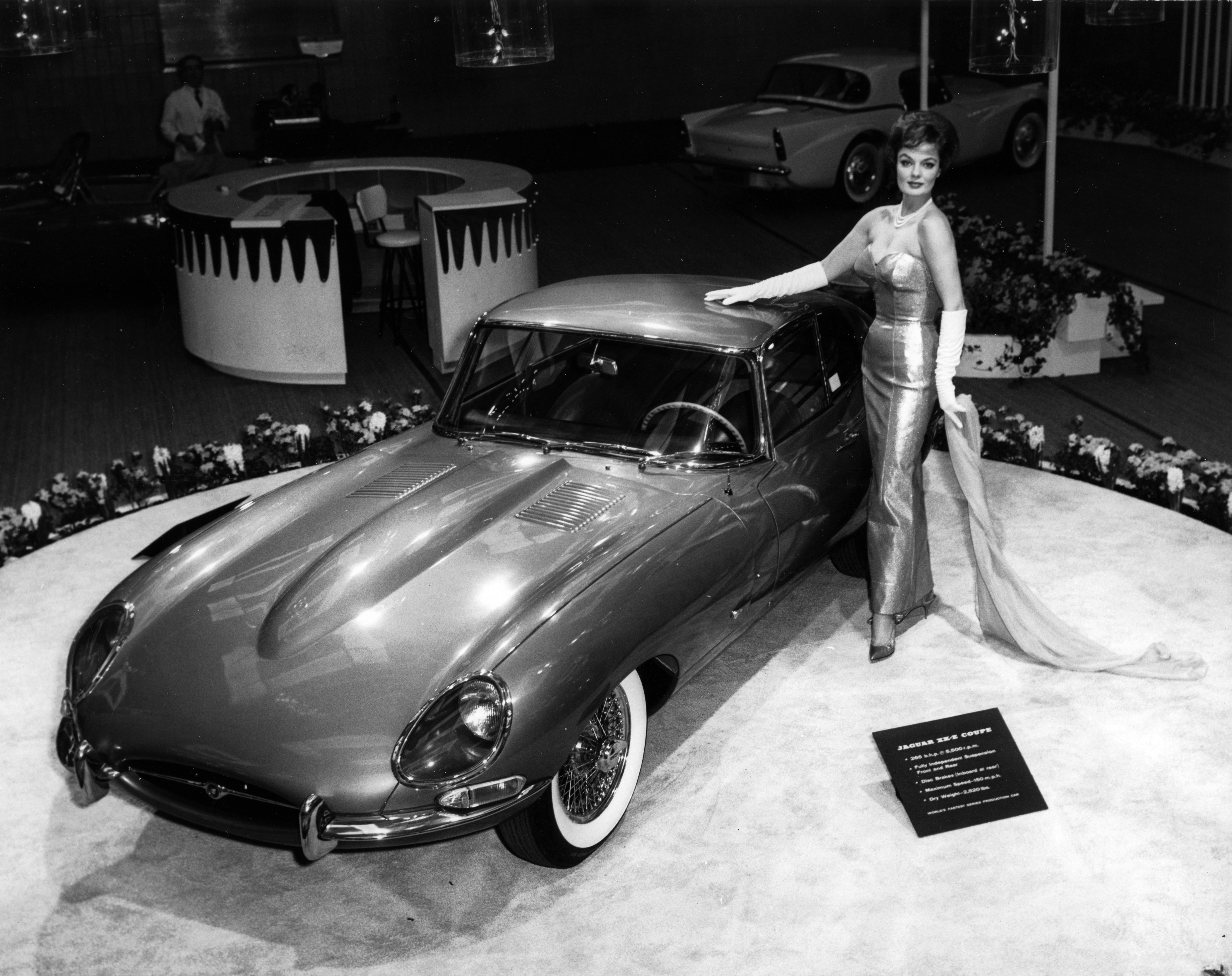 When it debuted at the Geneva Auto Show in 1961, the E-type Jaguar was an instant hit. This image pictures it at the 1961 New York Auto Show. The E-type was in production for 13 years. All images courtesy of Jaguar Land Rover North American Archives.