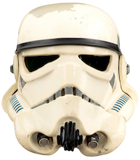 Screen-matched stormtrooper helmet made for and used in the original ‘Star Wars’ movie, est. $480,000-$720,000. Image courtesy of Heritage Auctions