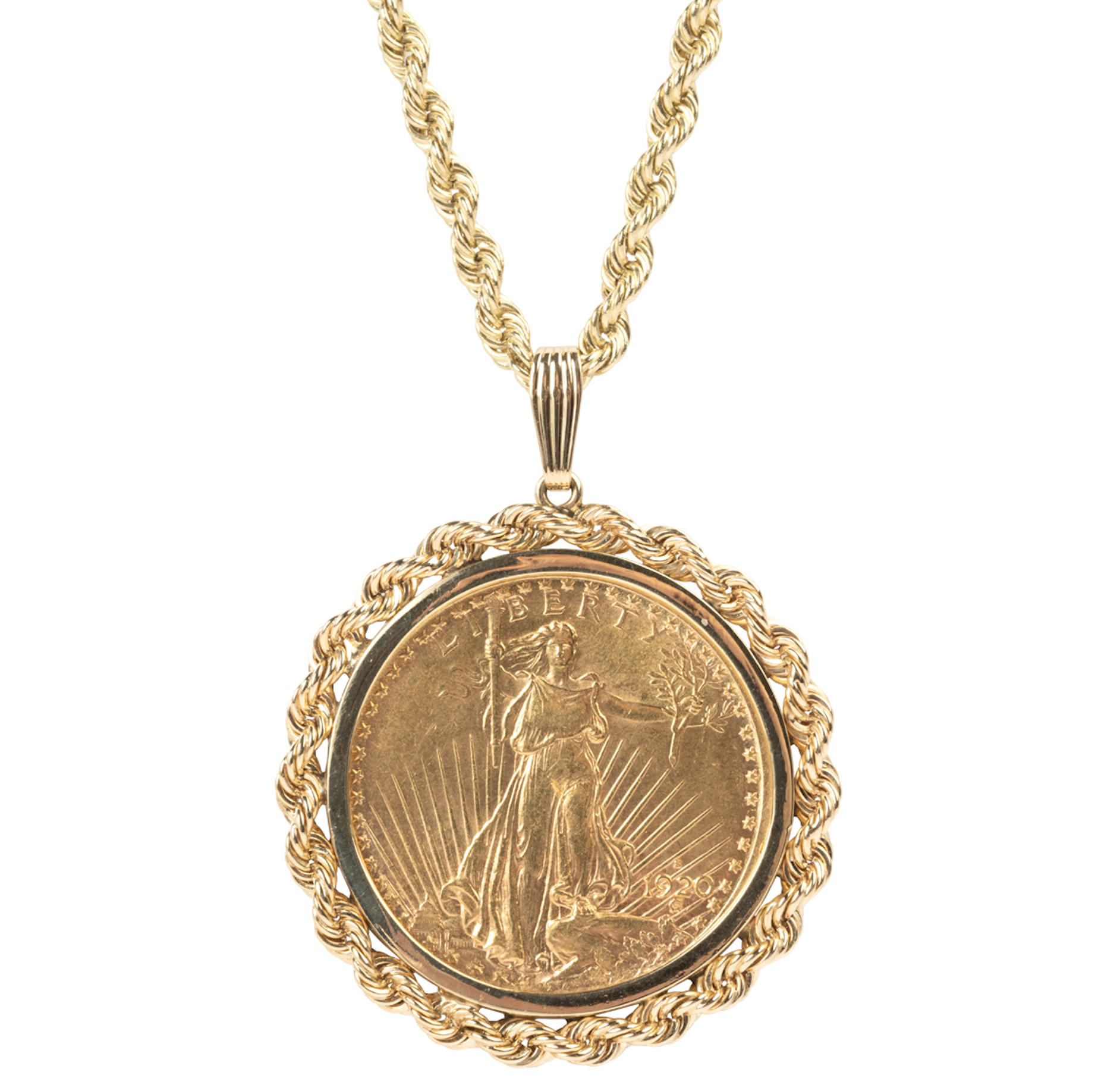 Necklace showcasing a 1920-S Double Eagle coin, $30,750