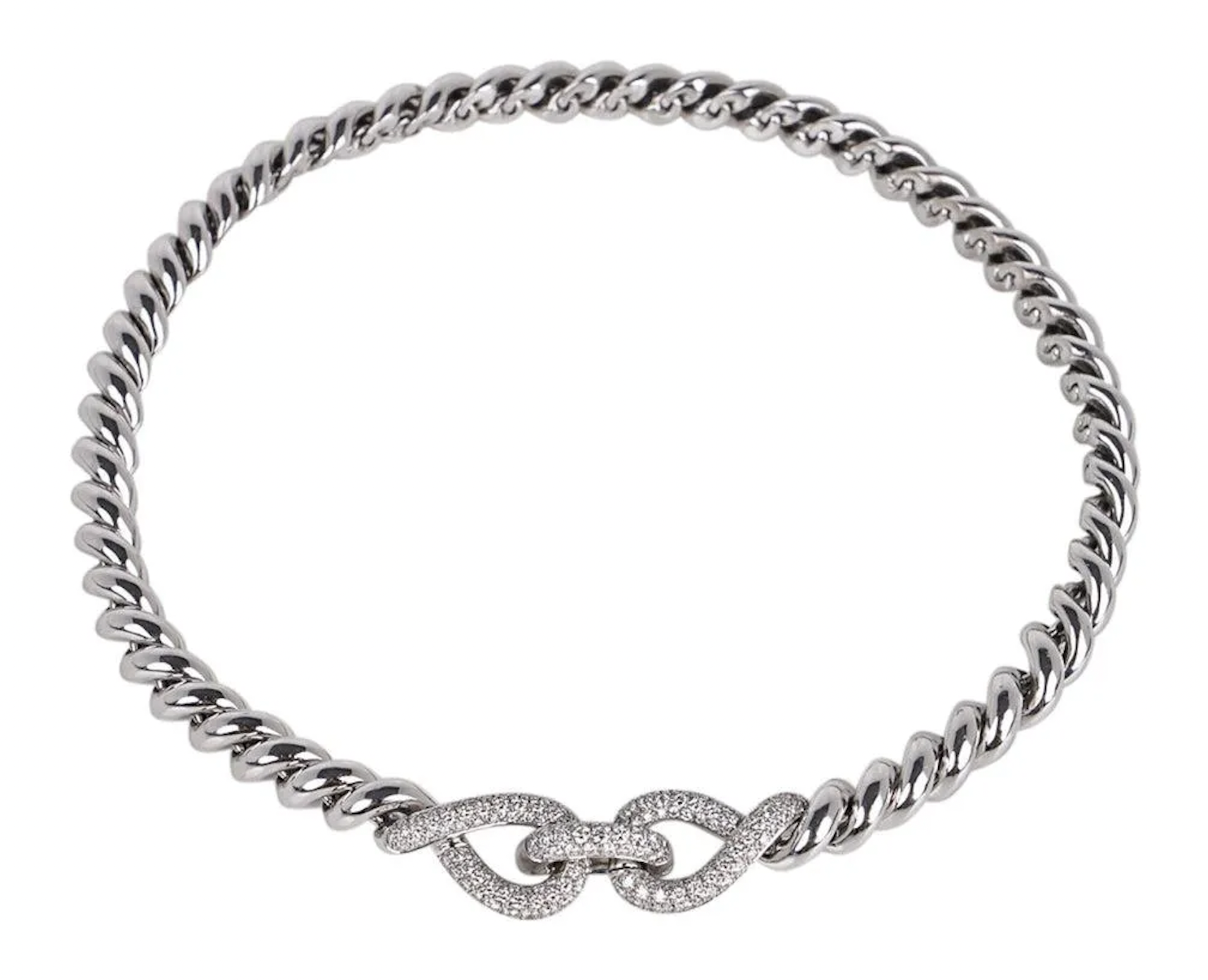 Hermes Torsade 18K white gold choker-style necklace with 5.33 carats of diamonds, $48,000-$58,000