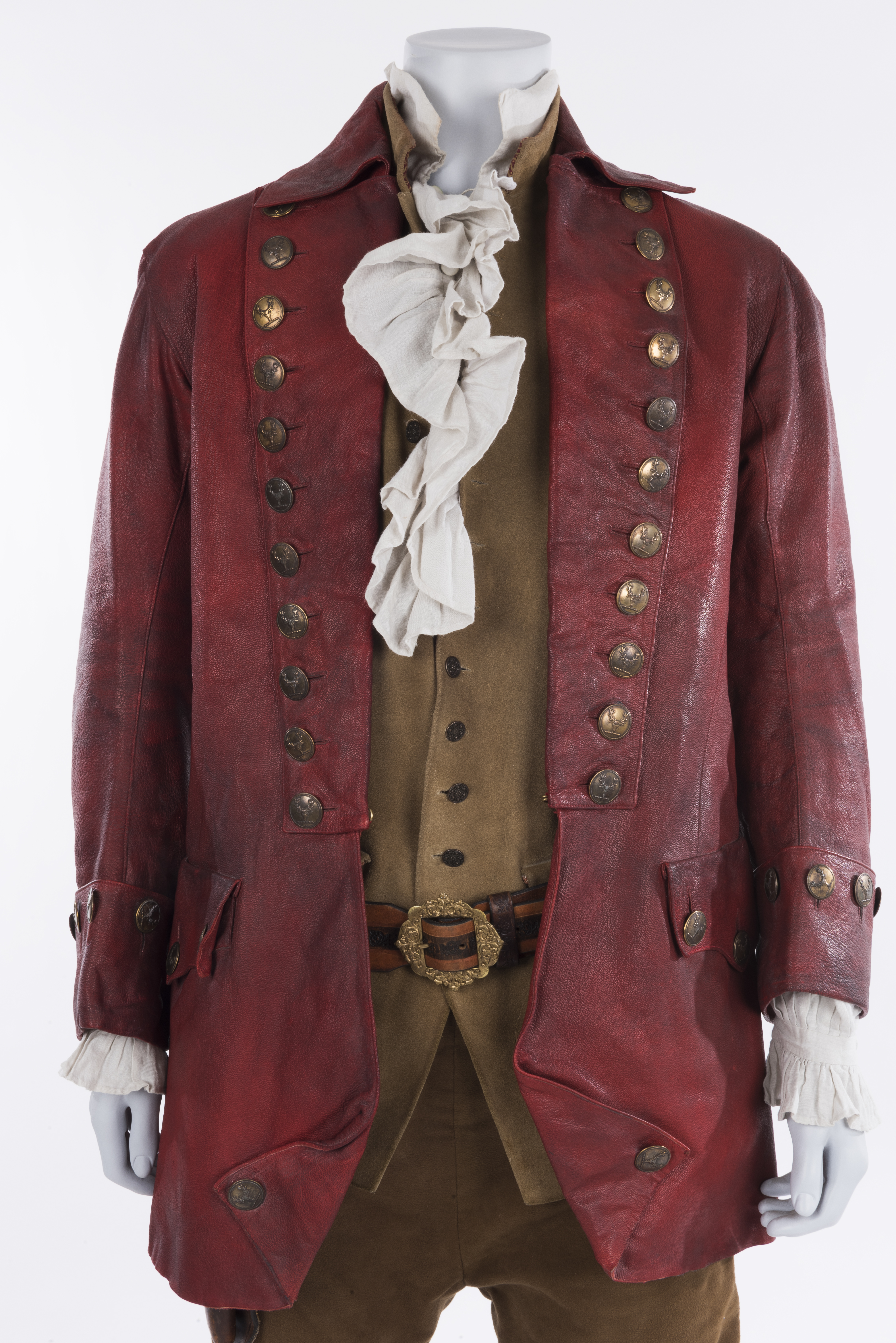 Red leather coat worn by Luke Evans as Gaston in the 2017 live-action version of ‘Beauty and the Beast.’ Courtesy of The Henry Ford