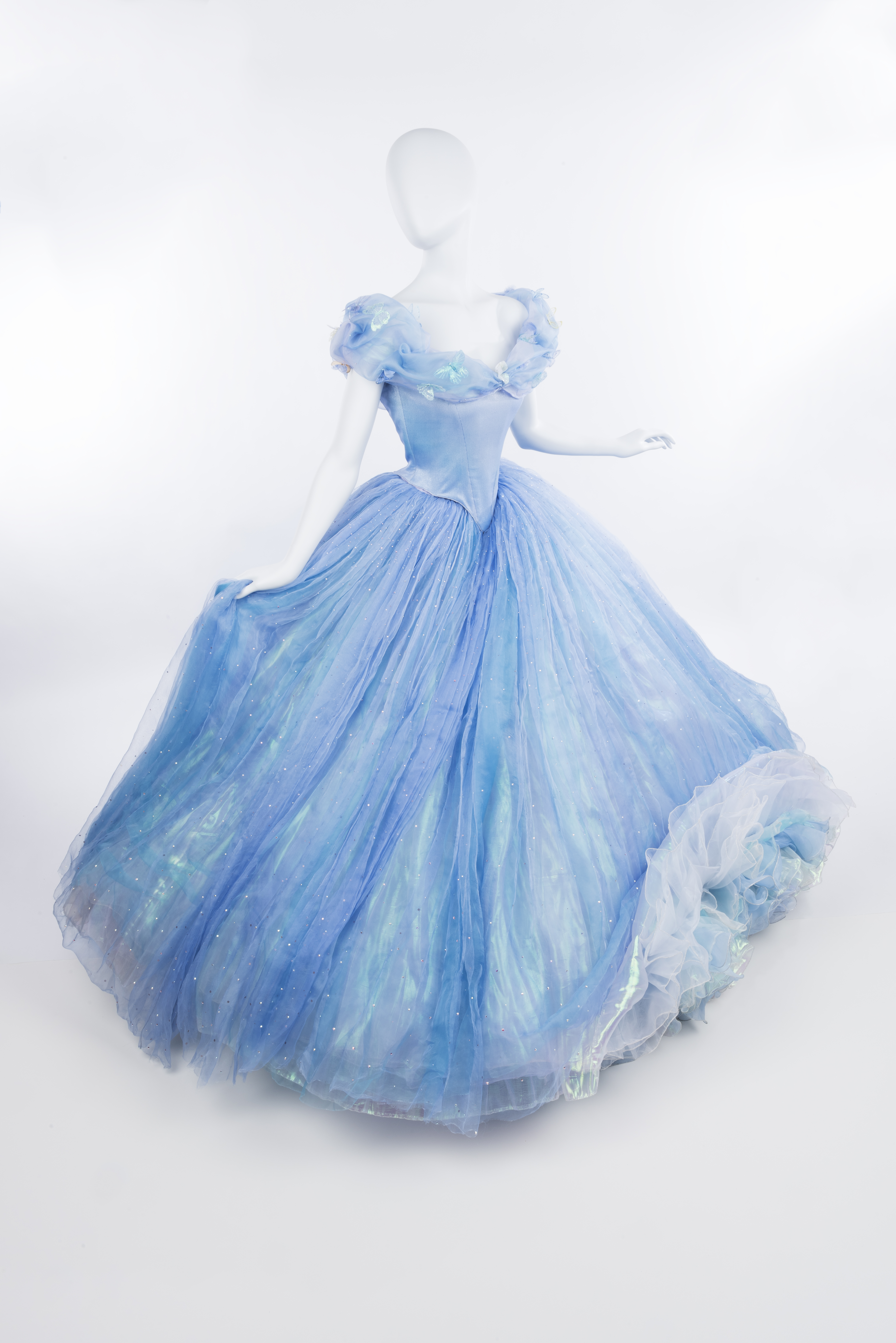 Blue ball gown worn by Lily James as Cinderella in the 2015 live-action film of the same name. Courtesy of The Henry Ford