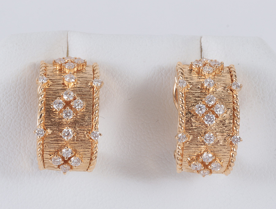Etruscan-style 18K gold and diamond earrings, est. $300-$600