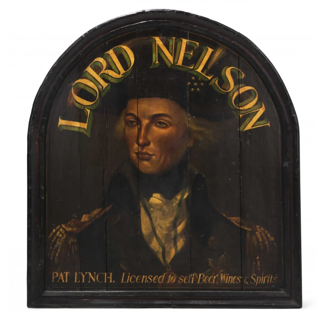 A sign for the Lord Nelson pub, featuring a portrait of Lord Nelson himself, made $850 plus the buyer’s premium in September 2018. Image courtesy of Andrew Jones Auctions and LiveAuctioneers.