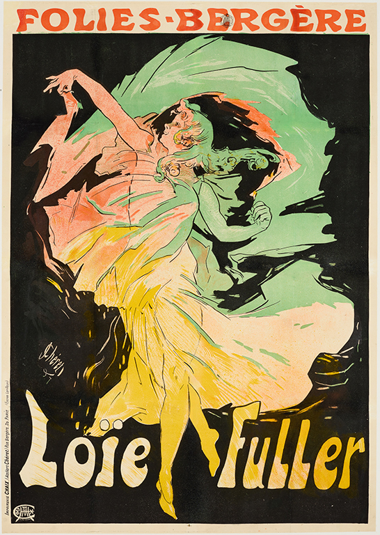 Jules Cheret (French, 1836–1932), ‘Folies-Bergere: Loie Fuller,’ 1897. Color lithograph. Image: 46 1/2 by 32 1/4in. (118.11 by 81.92cm), sheet: 48 by 33 3/4in. (121.92 by 85.73cm). The James and Susee Wiechmann Collection, M2021.163. Photo by John R. Glembin