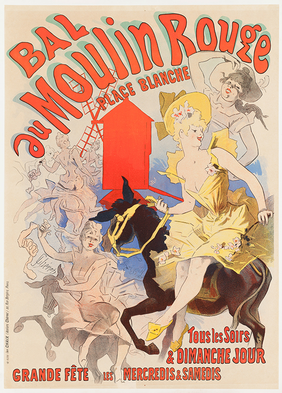 Jules Cheret (French, 1836–1932), ‘Bal du Moulin Rouge,’ 1889. Color lithograph. Image: 47 1/2 by 33 3/4in. (120.65 by 85.73cm), sheet: 48 7/8 by 34 3/4in. (124.14 by 88.27cm). The James and Susee Wiechmann Collection, M2021.60. Photo by John R. Glembin 