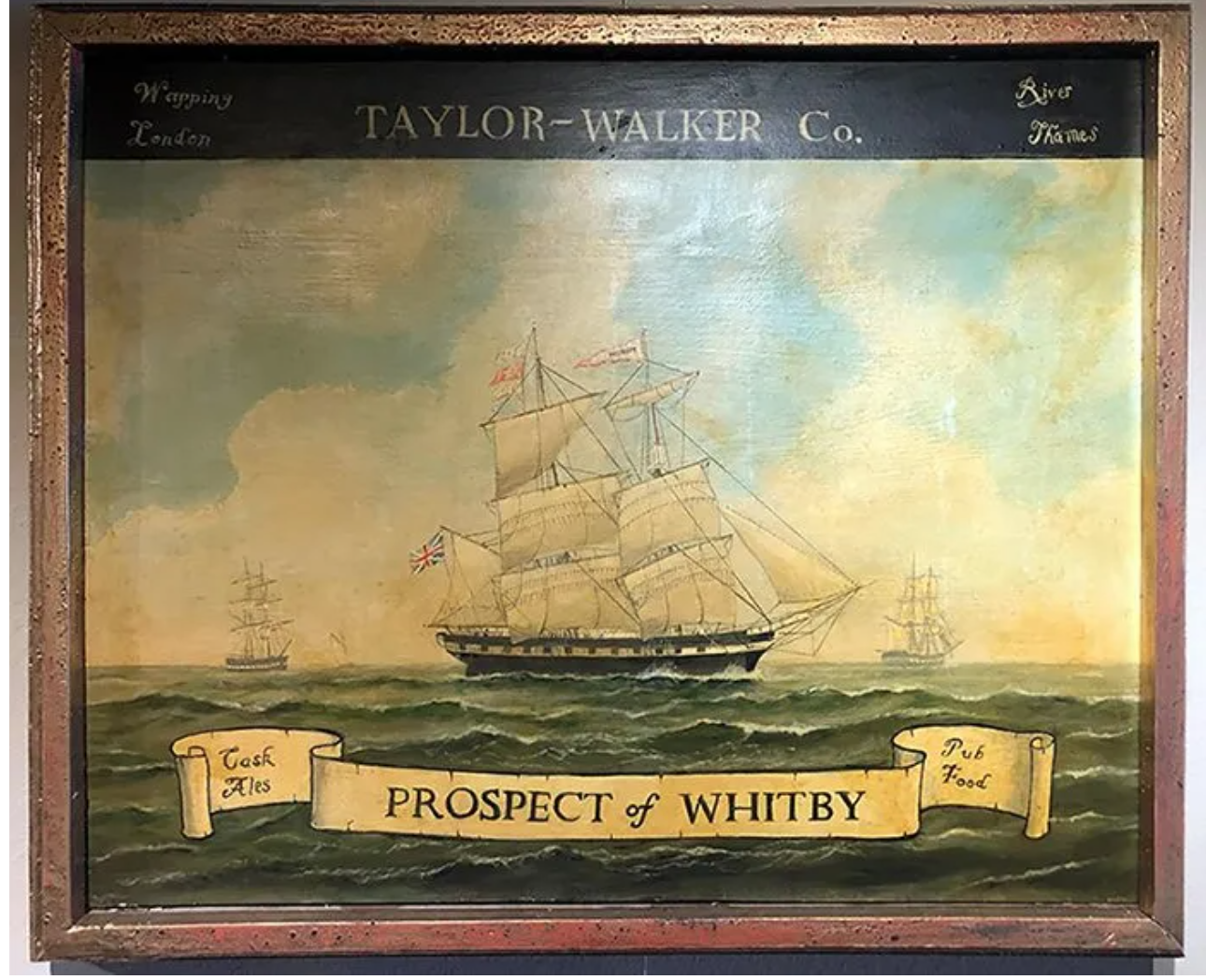 A large antique sign from The Prospect of Whitby pub sold for $1,600 plus the buyer’s premium in July 2018. Image courtesy of Worthington Galleries and LiveAuctioneers.