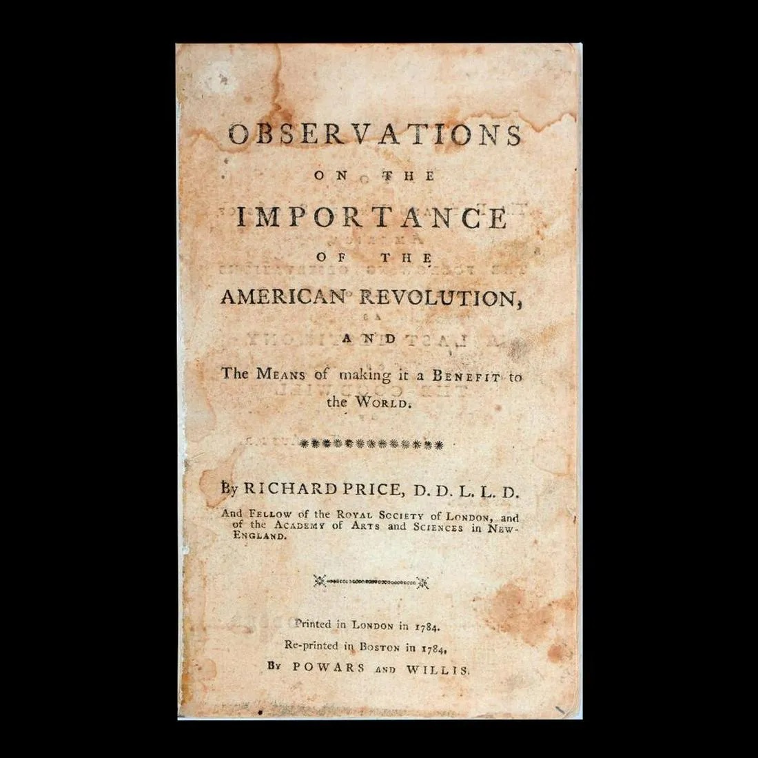 Richard Price’s 1784 booklet ‘Observations on the Importance of the American Revolution …’ est. $800-$1,200