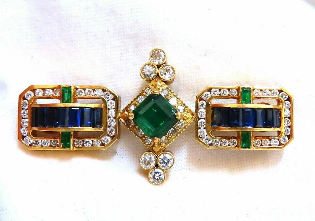 Handmade 18K gold, diamond, sapphire and emerald pin, est. $6,000-$7,000